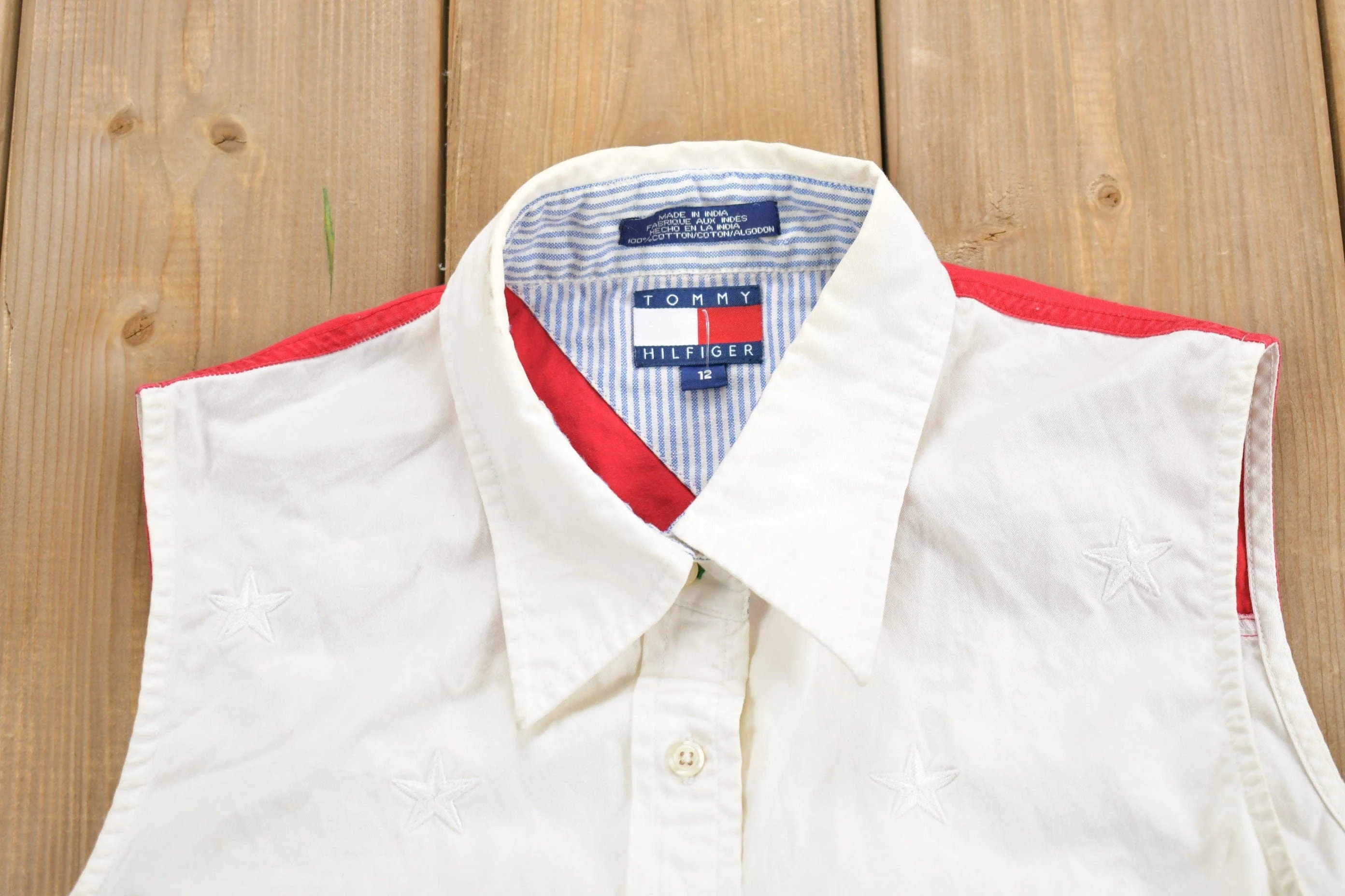 Vintage 1990s Tommy Hilfiger American Flag Stars & Stripes Button Up Vest Women's S - Image 4