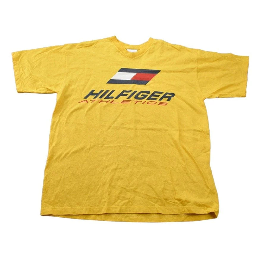 Vintage 1990s Tommy Hilfiger Athletics Logo Graphic T Shirt Men's XL