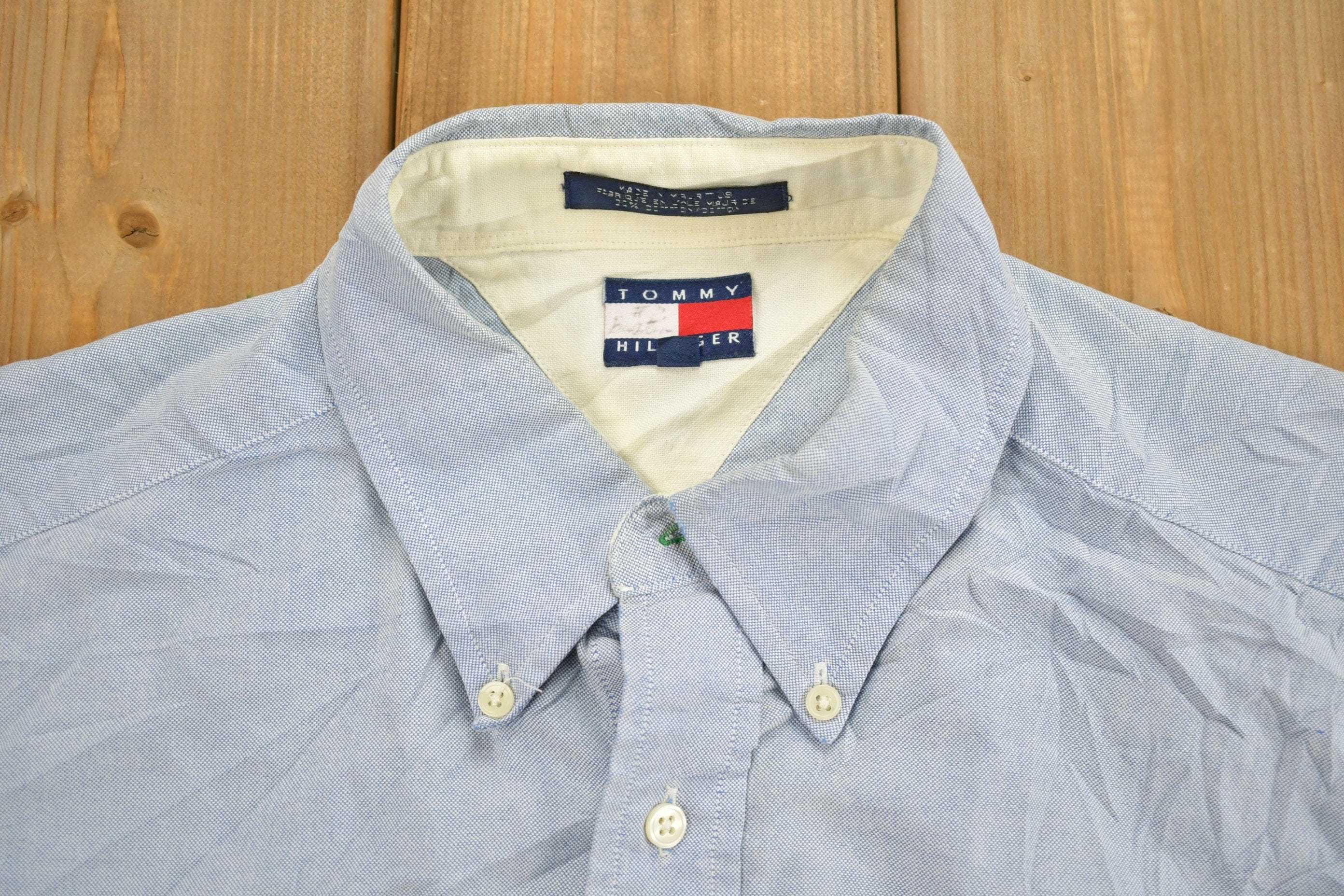 Vintage 1990s Tommy Hilfiger Blank Button Up Shirt Men's Large - Image 4