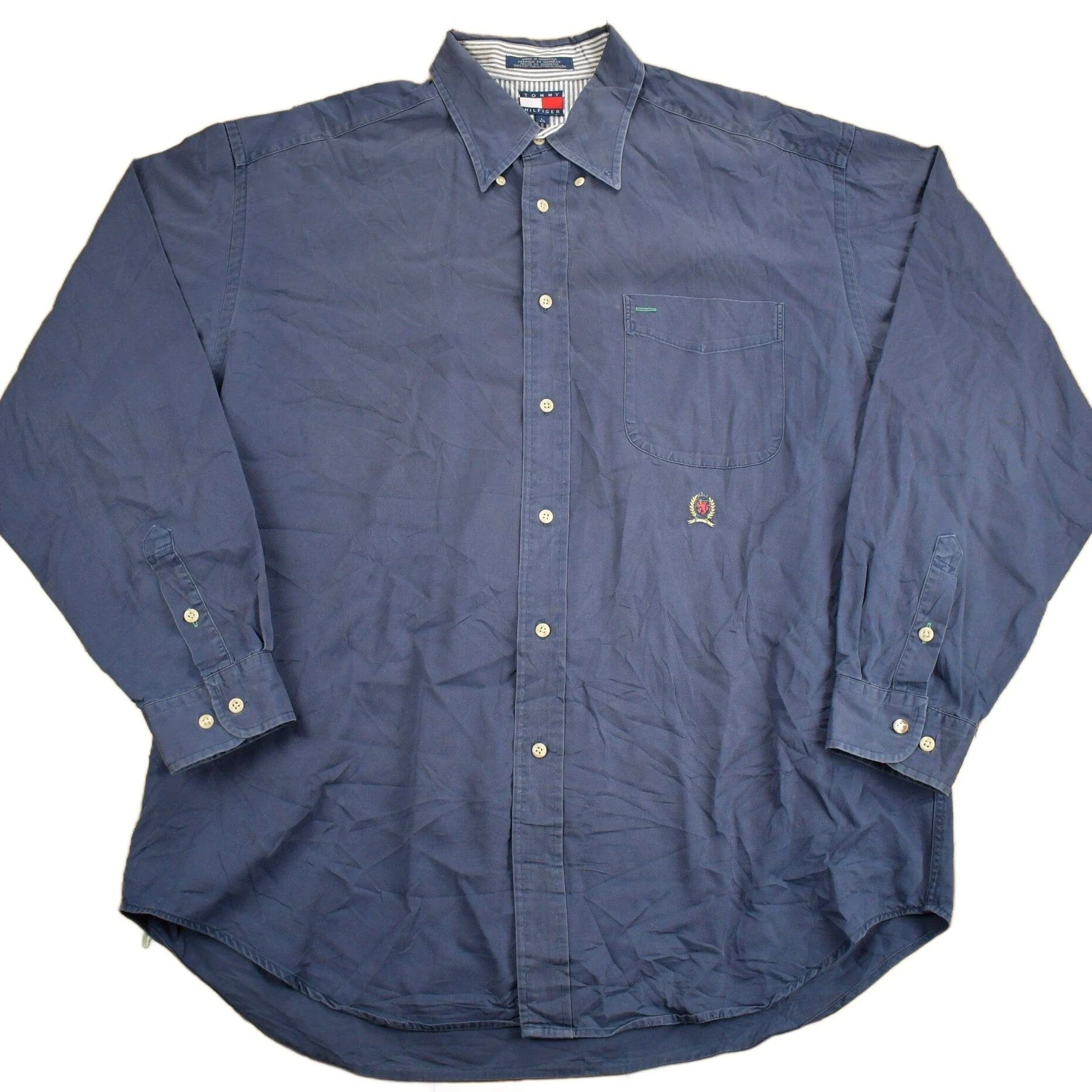 Vintage 1990s Tommy Hilfiger Blank Navy Button Up Shirt Men's XL