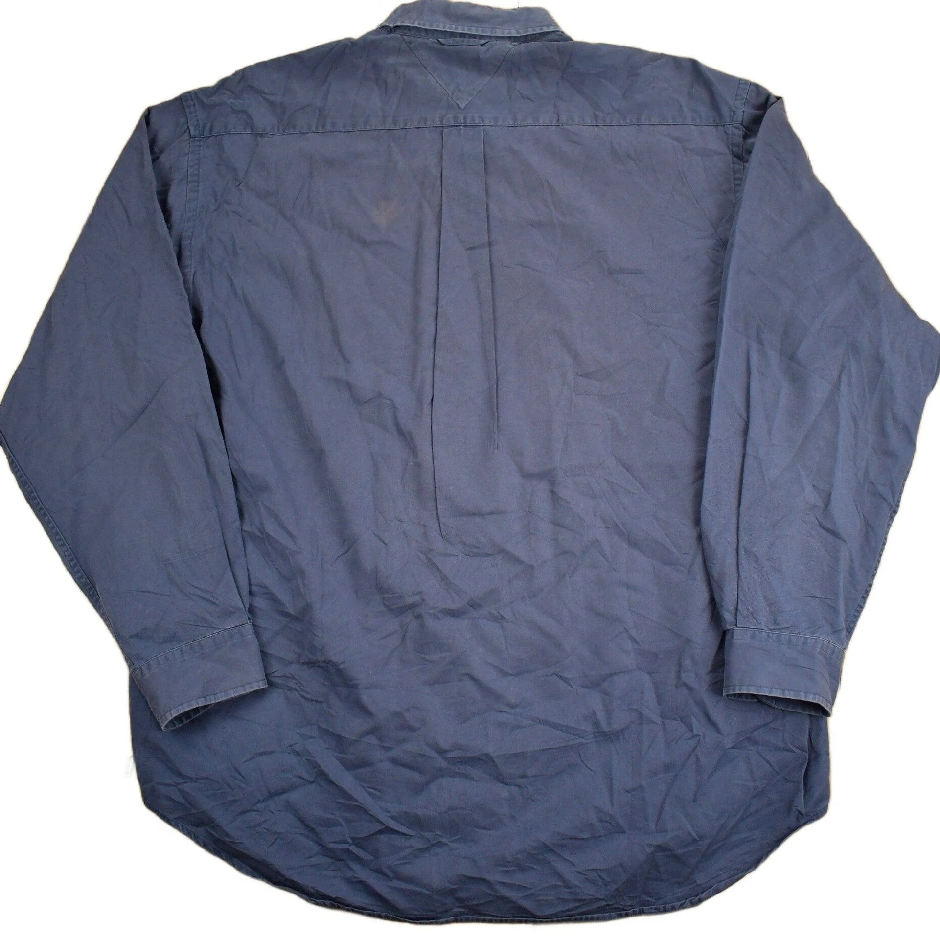 Vintage 1990s Tommy Hilfiger Blank Navy Button Up Shirt Men's XL - Image 2