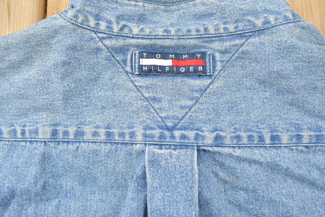 Vintage 1990s Tommy Hilfiger Button Up Denim Shirt Men's 2XL - Image 4