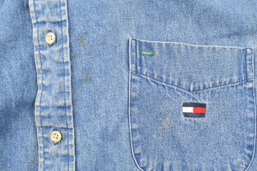 Vintage 1990s Tommy Hilfiger Button Up Denim Shirt Men's 2XL - Image 7