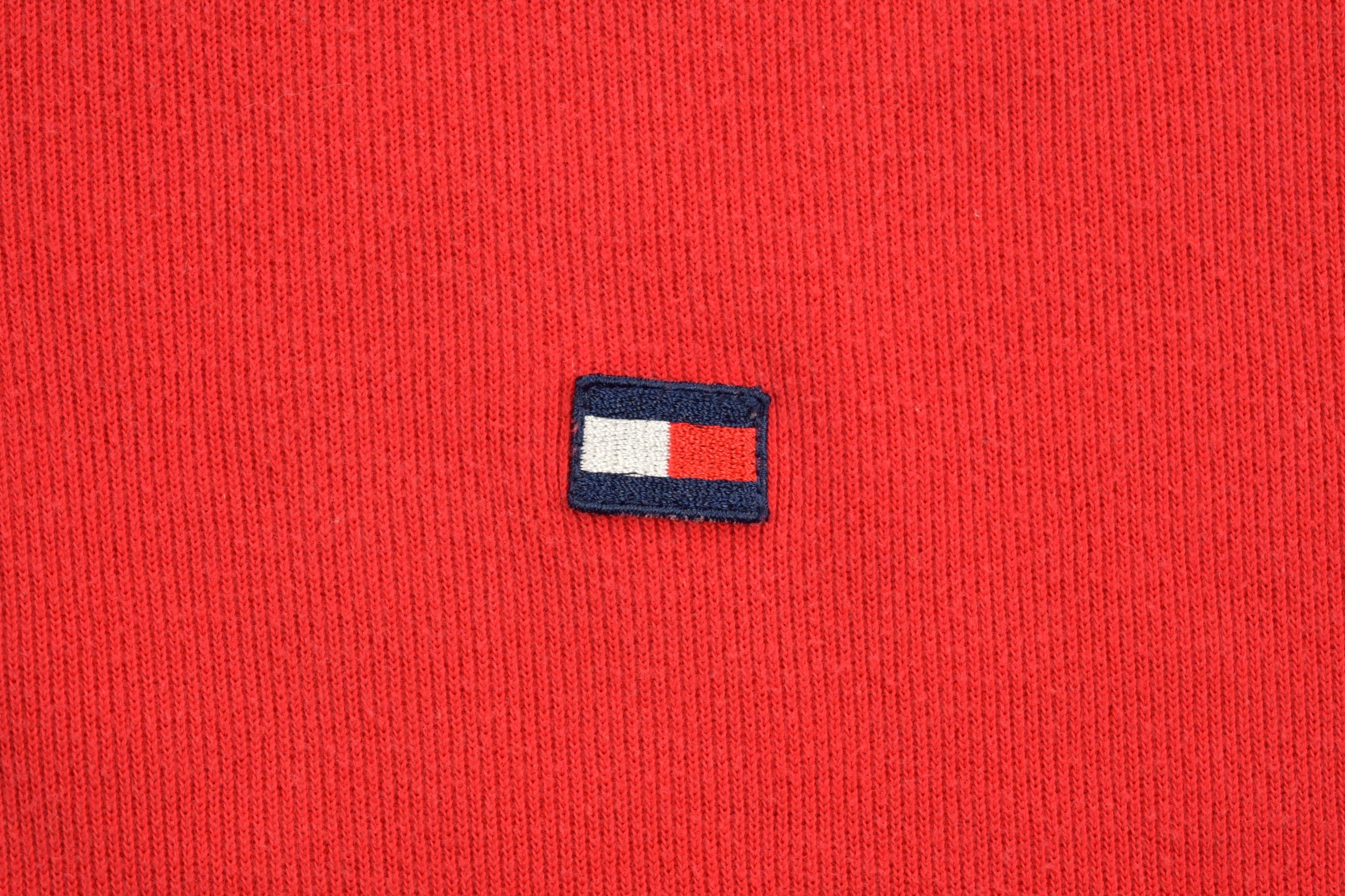 Vintage 1990s Tommy Hilfiger Collared Embroidered Quarter Zip Fleece Sweater Men's 2XL - Image 4