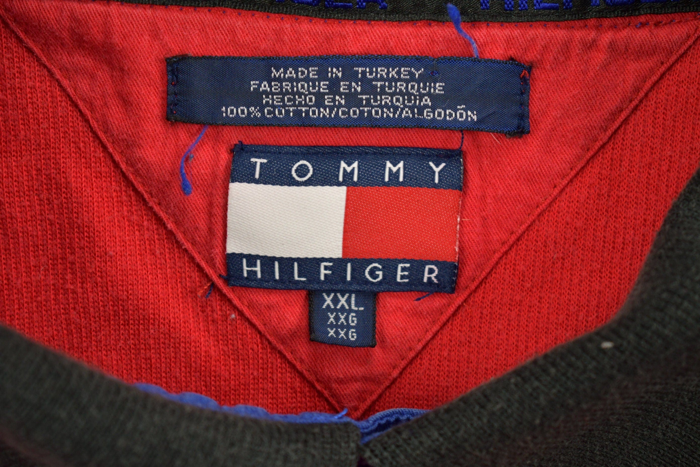 Vintage 1990s Tommy Hilfiger Collared Embroidered Quarter Zip Fleece Sweater Men's 2XL - Image 7