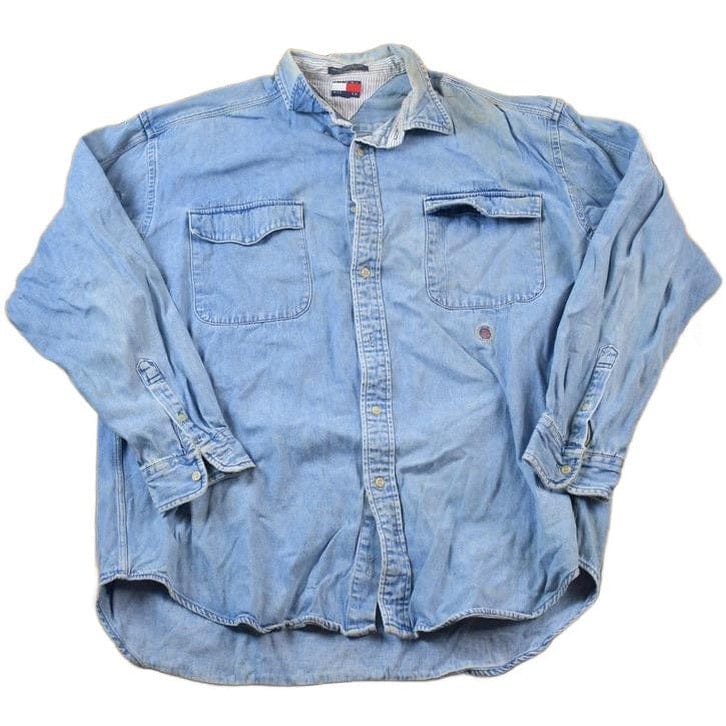 Vintage 1990s Tommy Hilfiger Denim Blank Button Up Shirt Men's XL