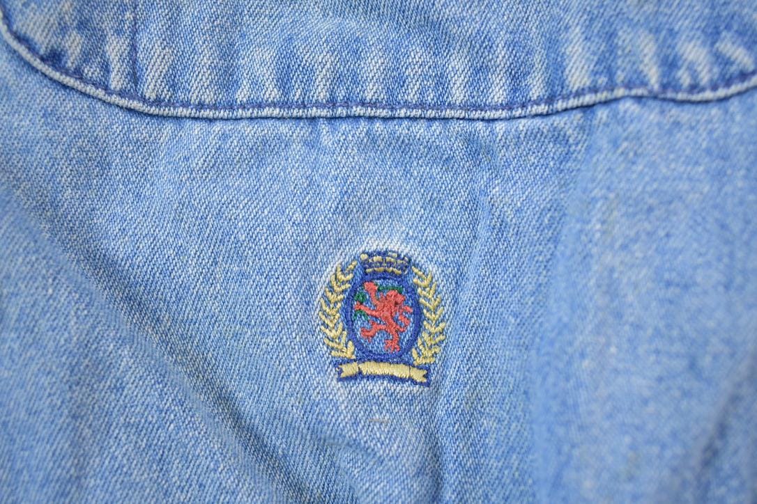 Vintage 1990s Tommy Hilfiger Denim Blank Button Up Shirt Men's XL - Image 4