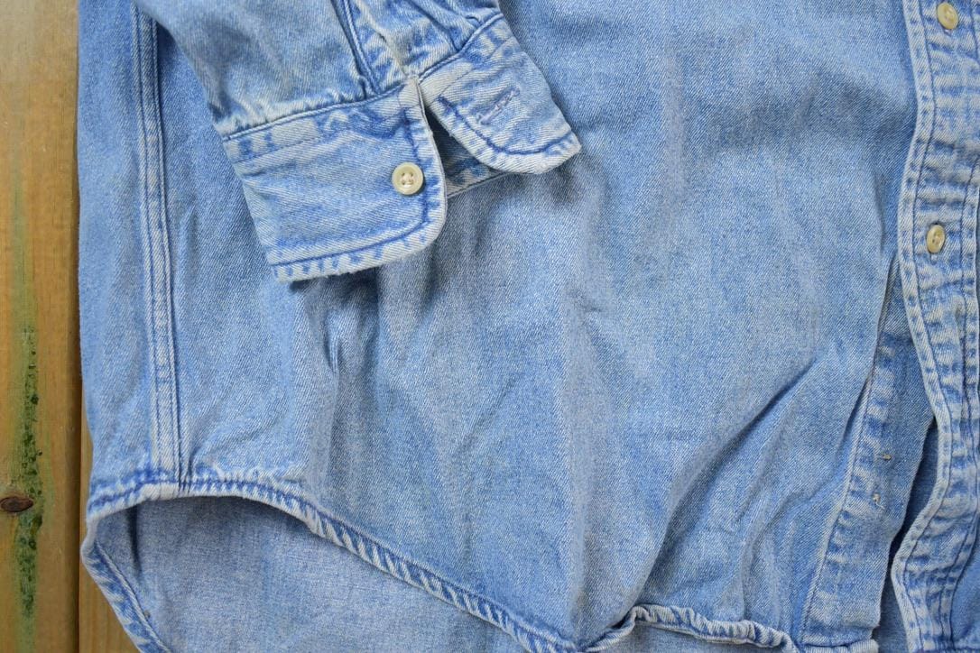 Vintage 1990s Tommy Hilfiger Denim Blank Button Up Shirt Men's XL - Image 5