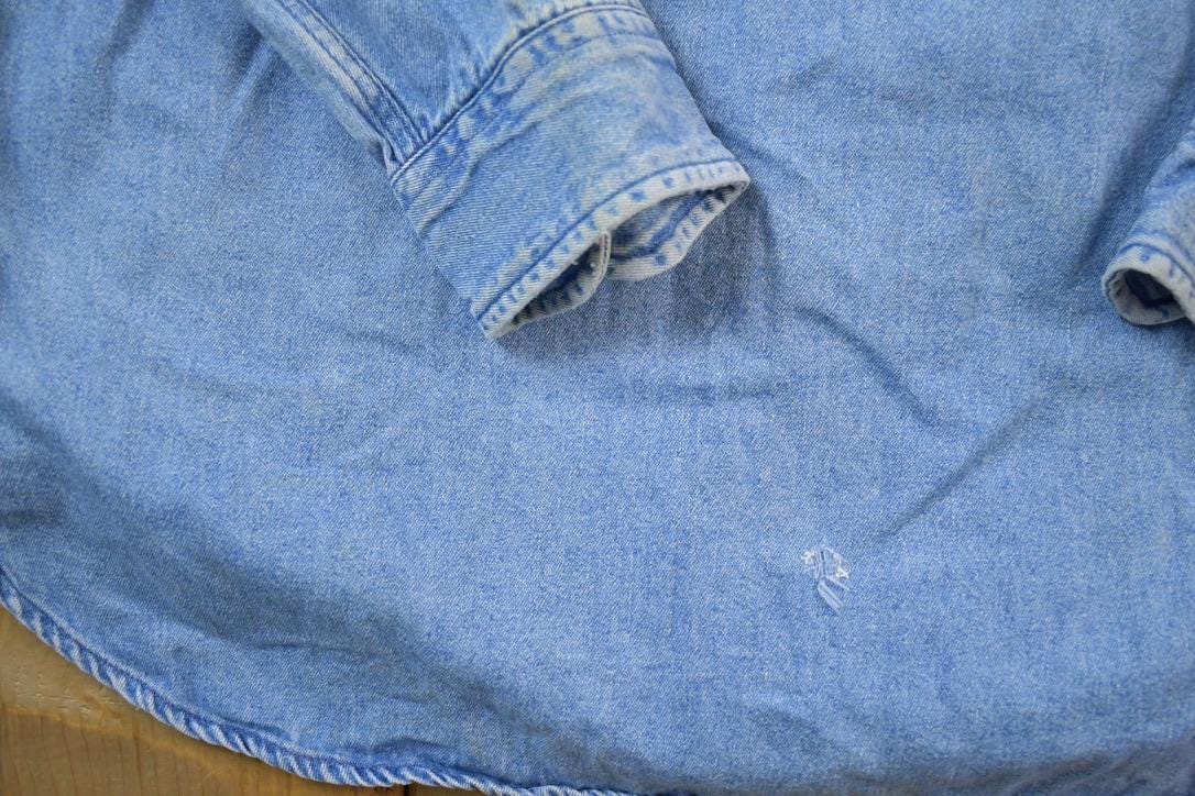 Vintage 1990s Tommy Hilfiger Denim Blank Button Up Shirt Men's XL - Image 6