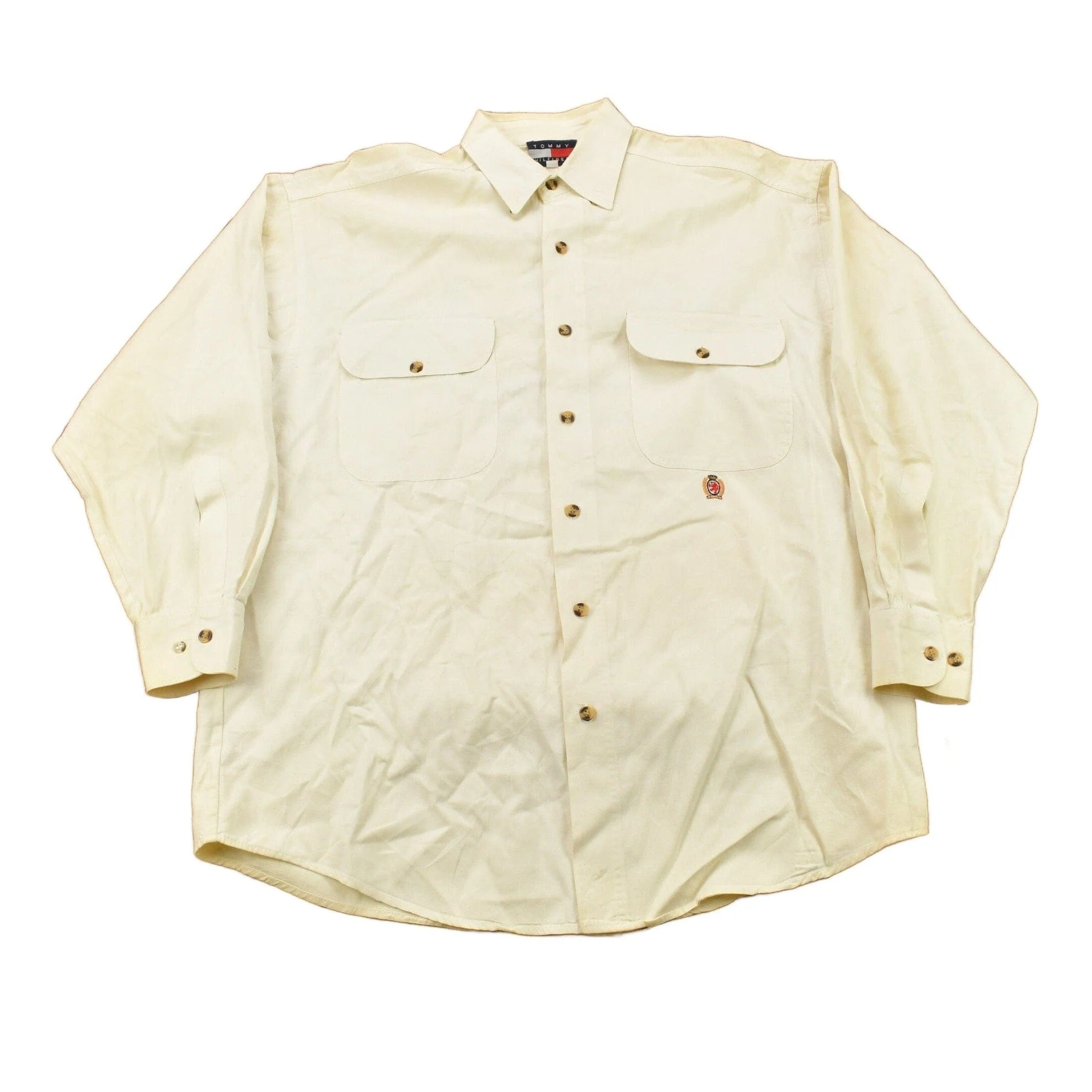 Vintage 1990s Tommy Hilfiger Embroidered Flag Patch Button Up Shirt - Image 2