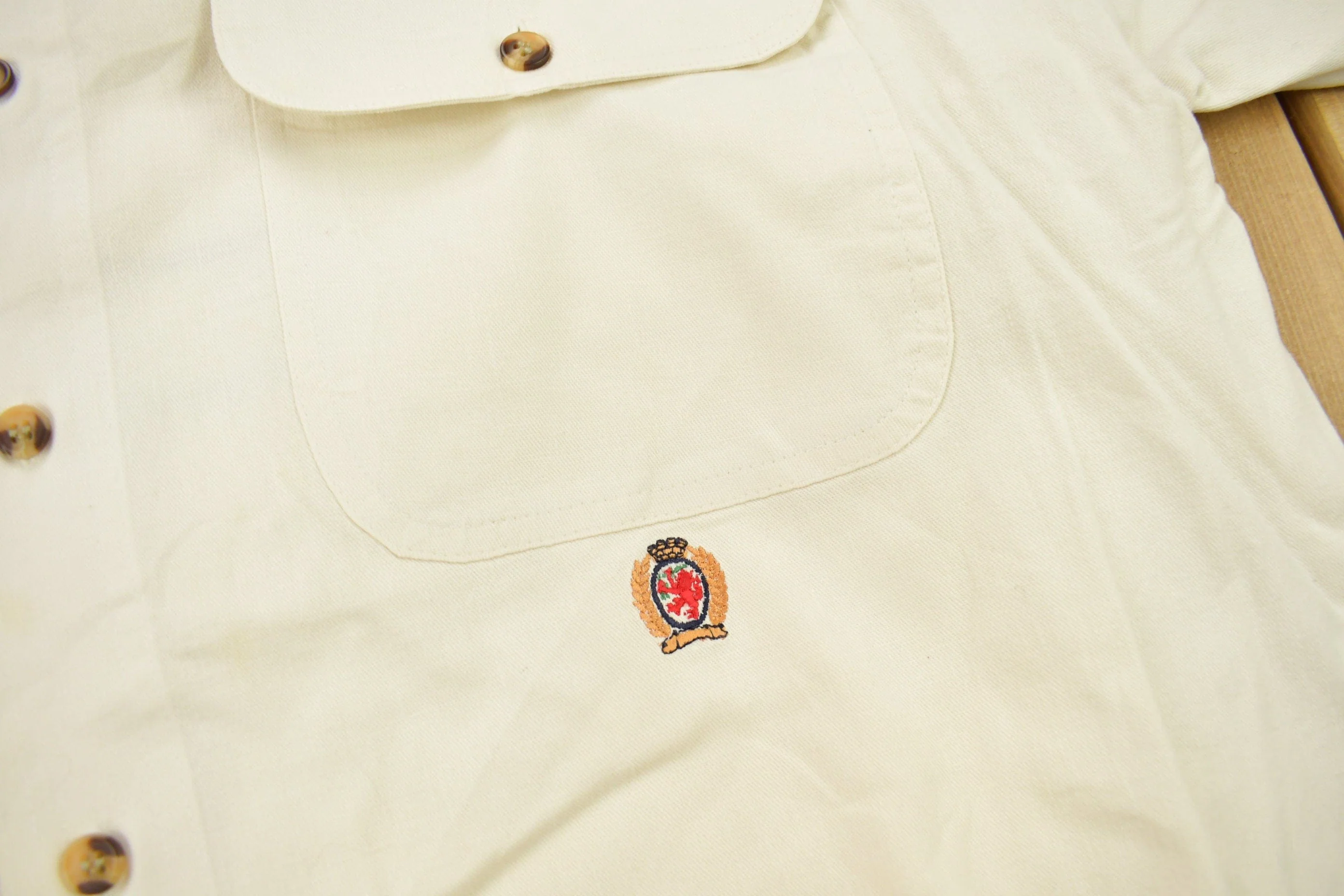 Vintage 1990s Tommy Hilfiger Embroidered Flag Patch Button Up Shirt - Image 4