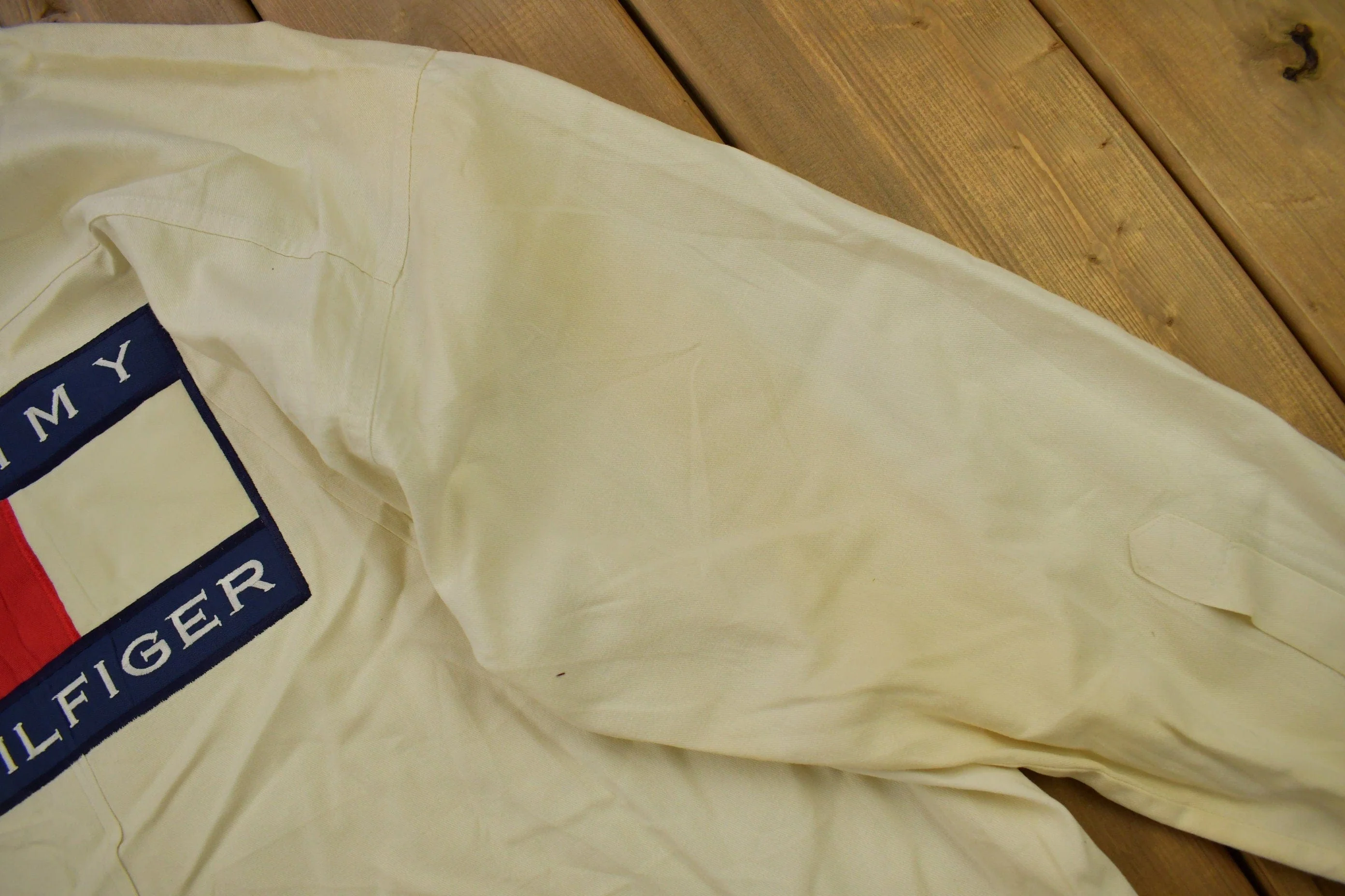 Vintage 1990s Tommy Hilfiger Embroidered Flag Patch Button Up Shirt - Image 7