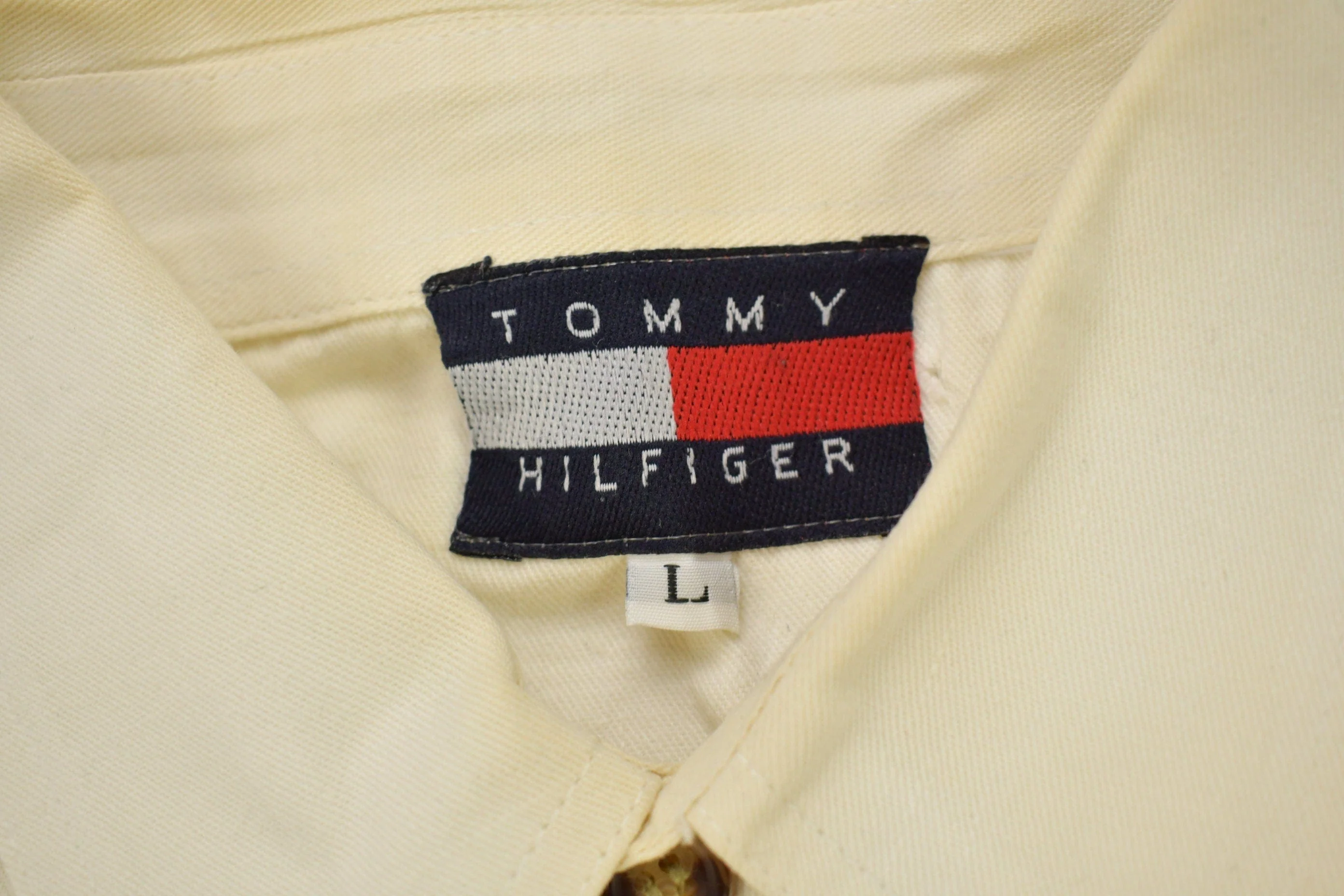 Vintage 1990s Tommy Hilfiger Embroidered Flag Patch Button Up Shirt - Image 9