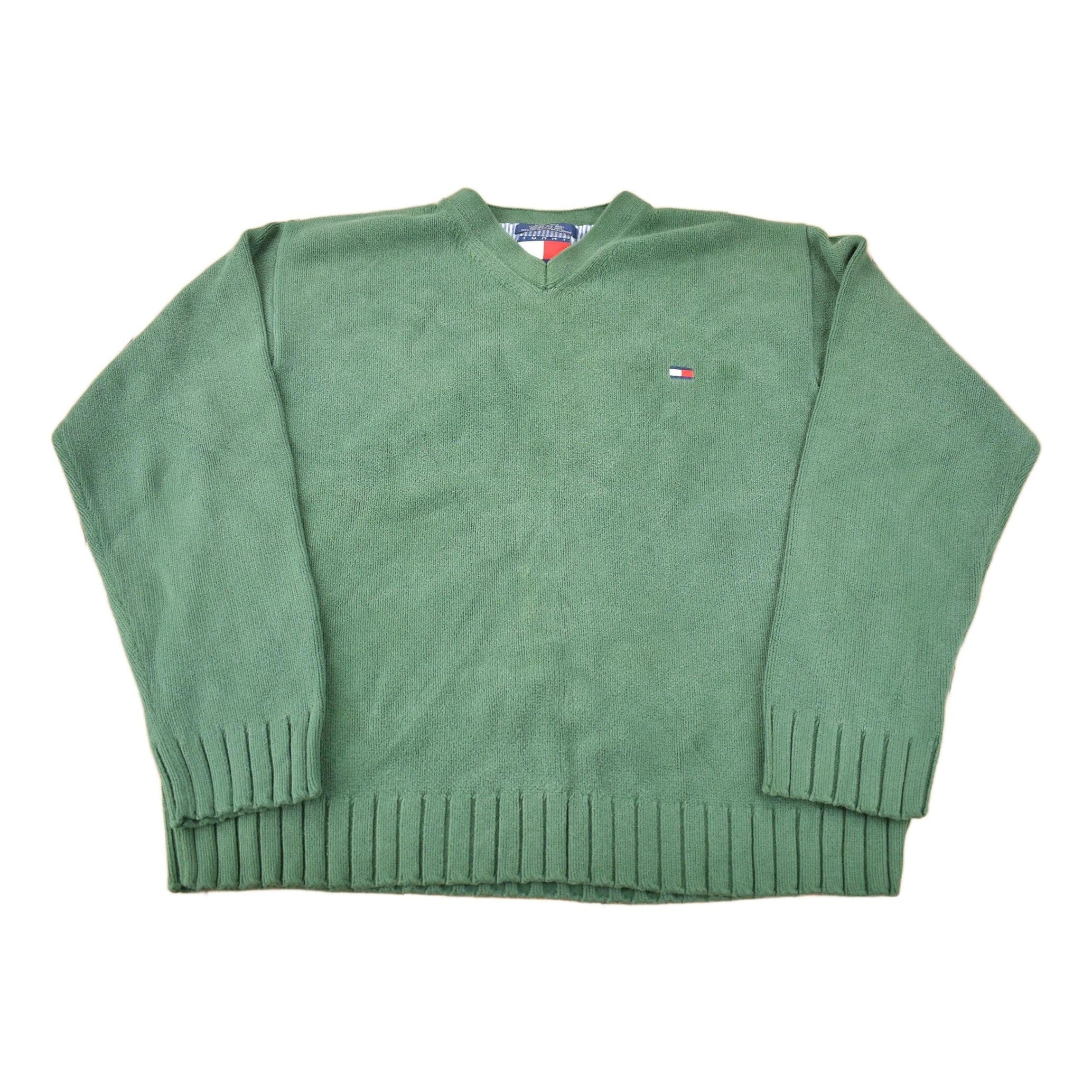 Vintage 1990s Tommy Hilfiger Embroidered Knit V-Neck Sweater Men's Large
