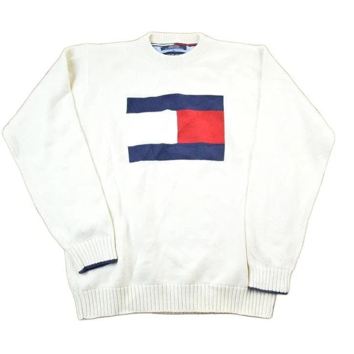 Vintage 1990s Tommy Hilfiger Embroidered Knitted Sweater Men's Large