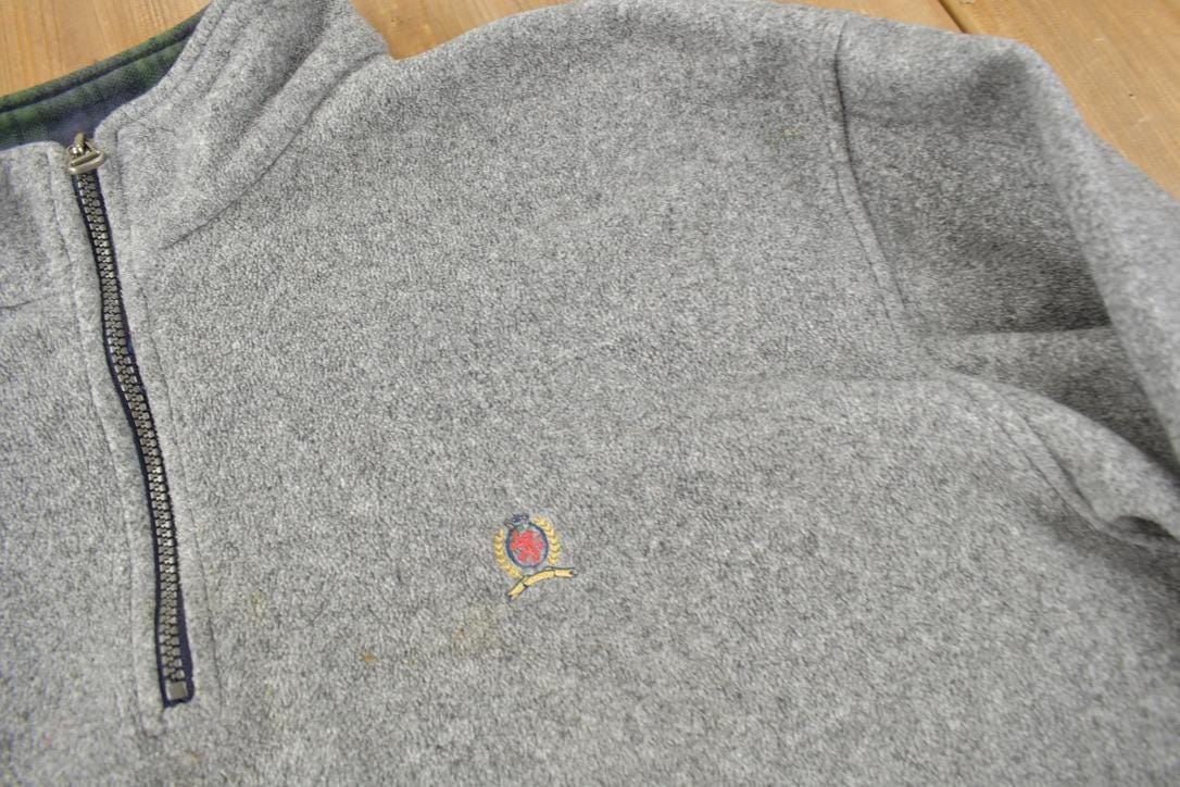 Vintage 1990s Tommy Hilfiger Embroidered Quarter Zip Fleece Sweater Men's XL - Image 4