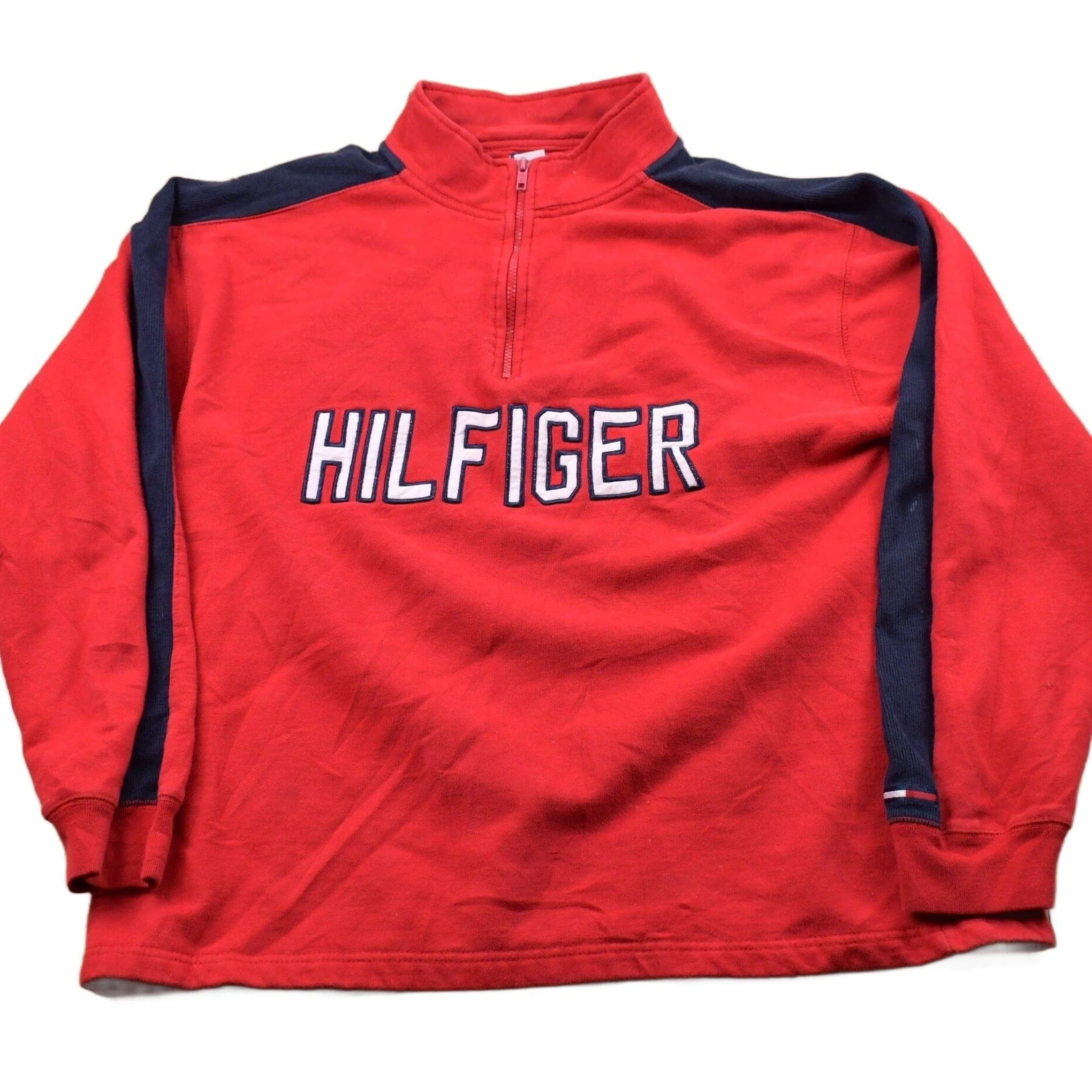Vintage 1990s Tommy Hilfiger Embroidered Quarter Zip Sweatshirt Men's Medium