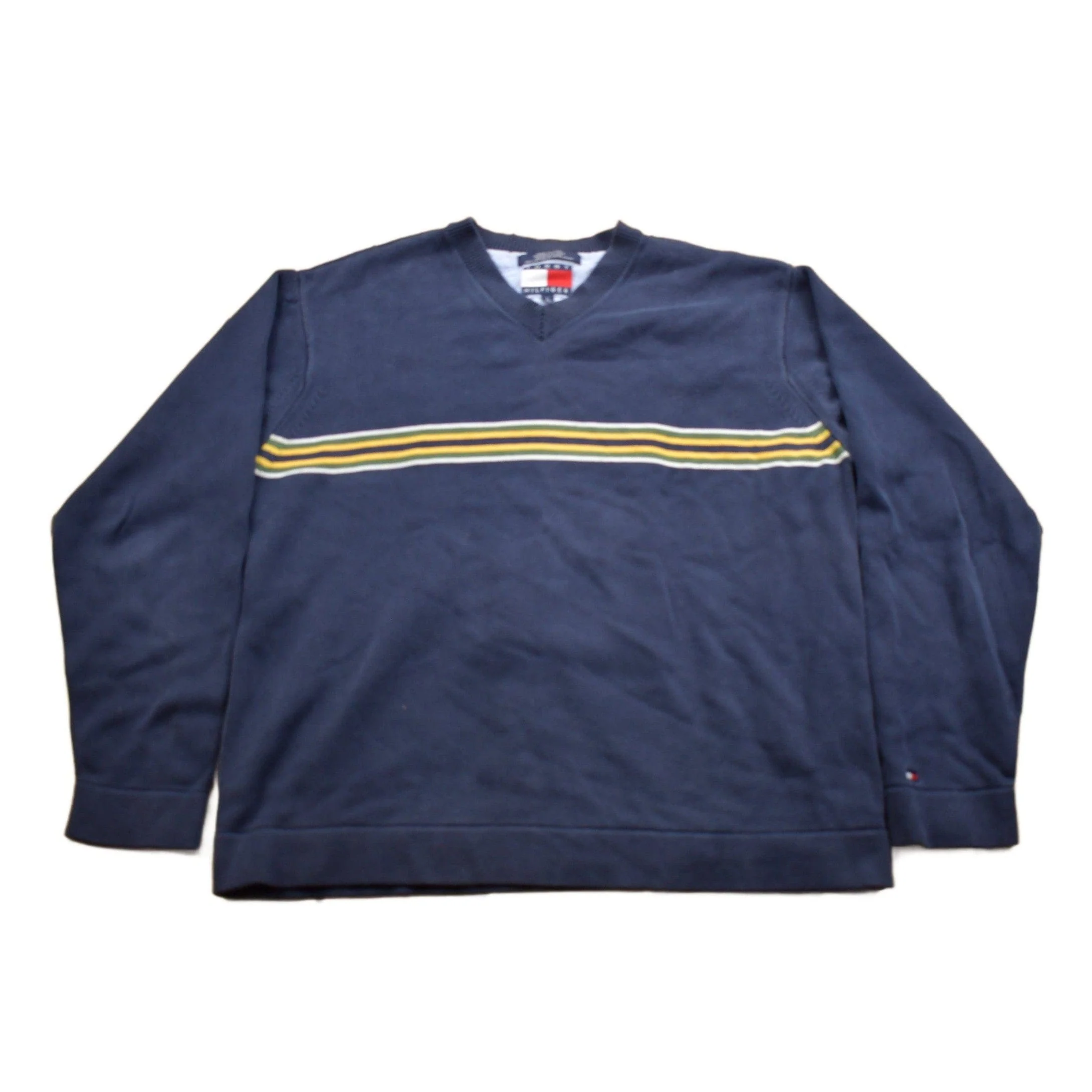 Vintage 1990s Tommy Hilfiger Embroidered Striped Knitted Sweater Men's Medium