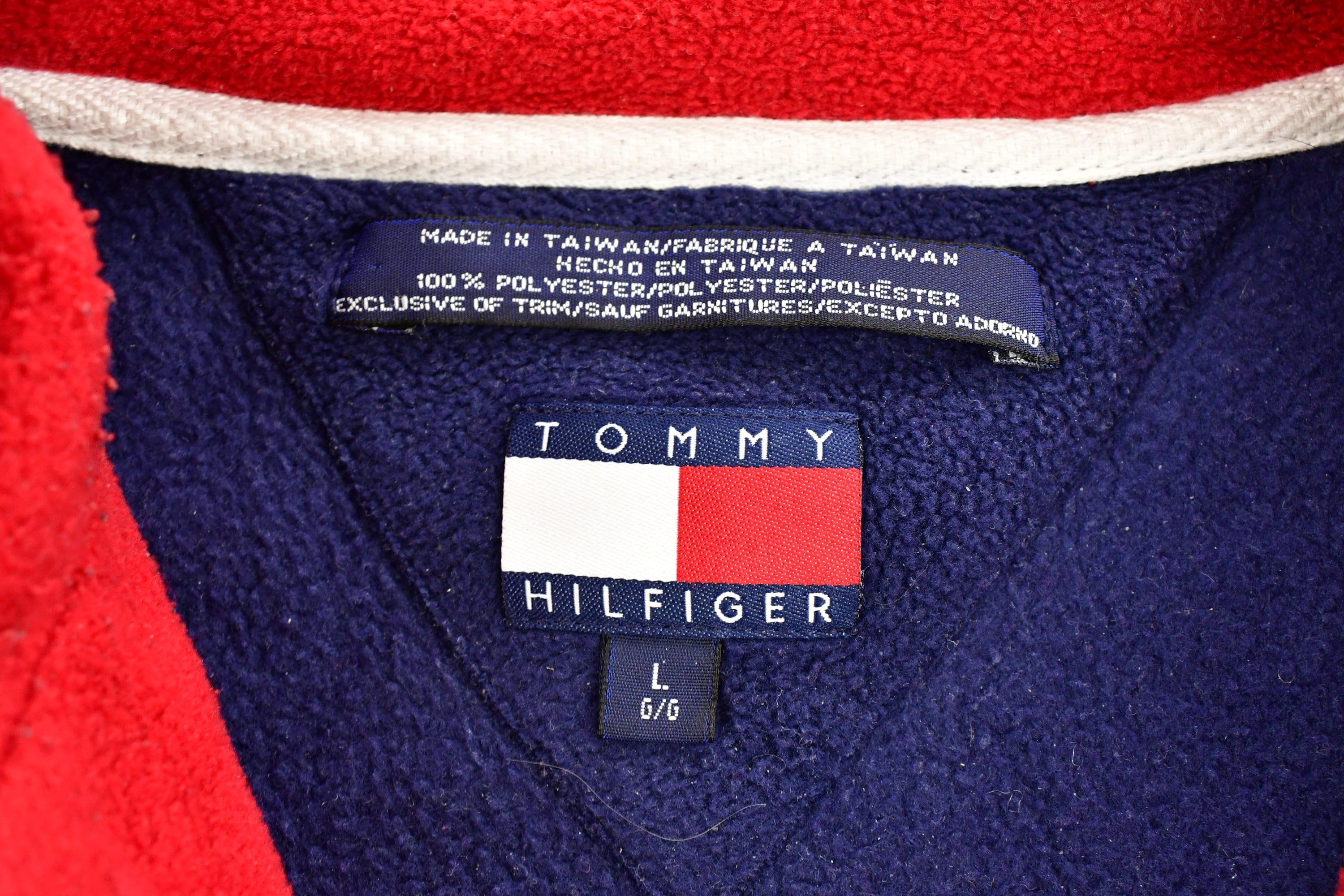 Vintage 1990s Tommy Hilfiger Flag Graphic Quarter Zip Fleece Sweater - Image 4