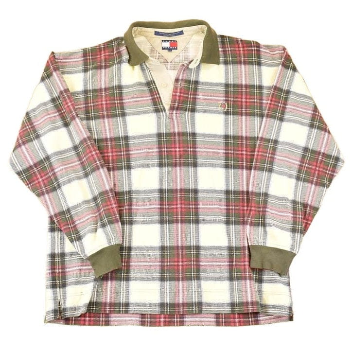 Vintage 1990s Tommy Hilfiger Plaid Quarter Button Shirt Men's L