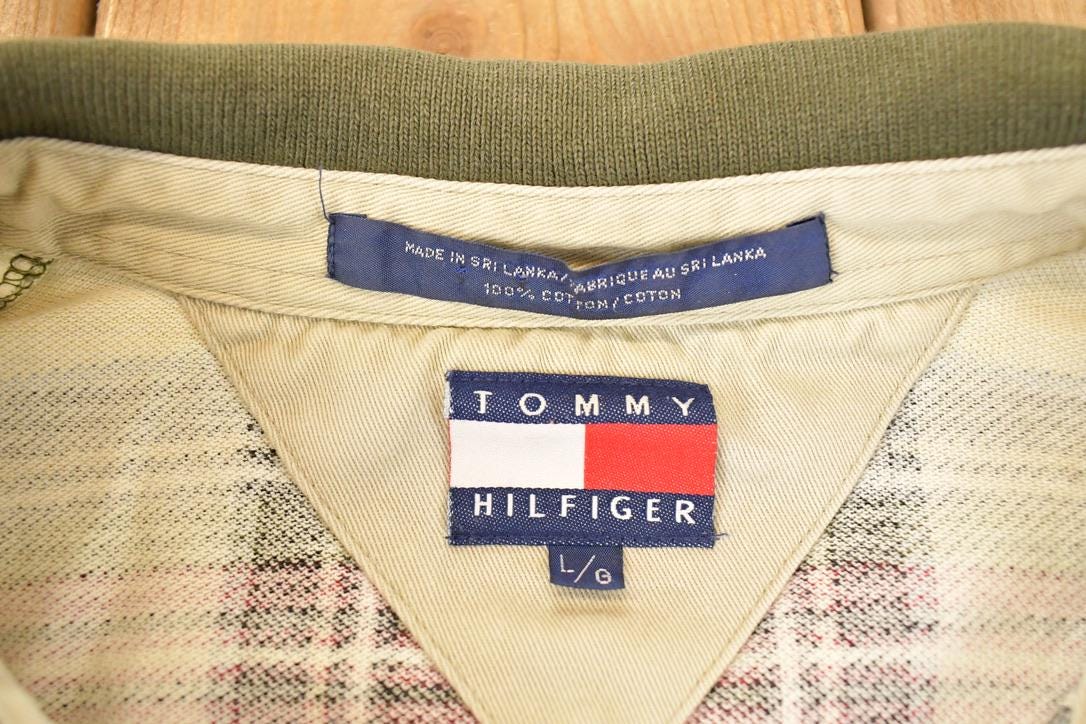 Vintage 1990s Tommy Hilfiger Plaid Quarter Button Shirt Men's L - Image 4