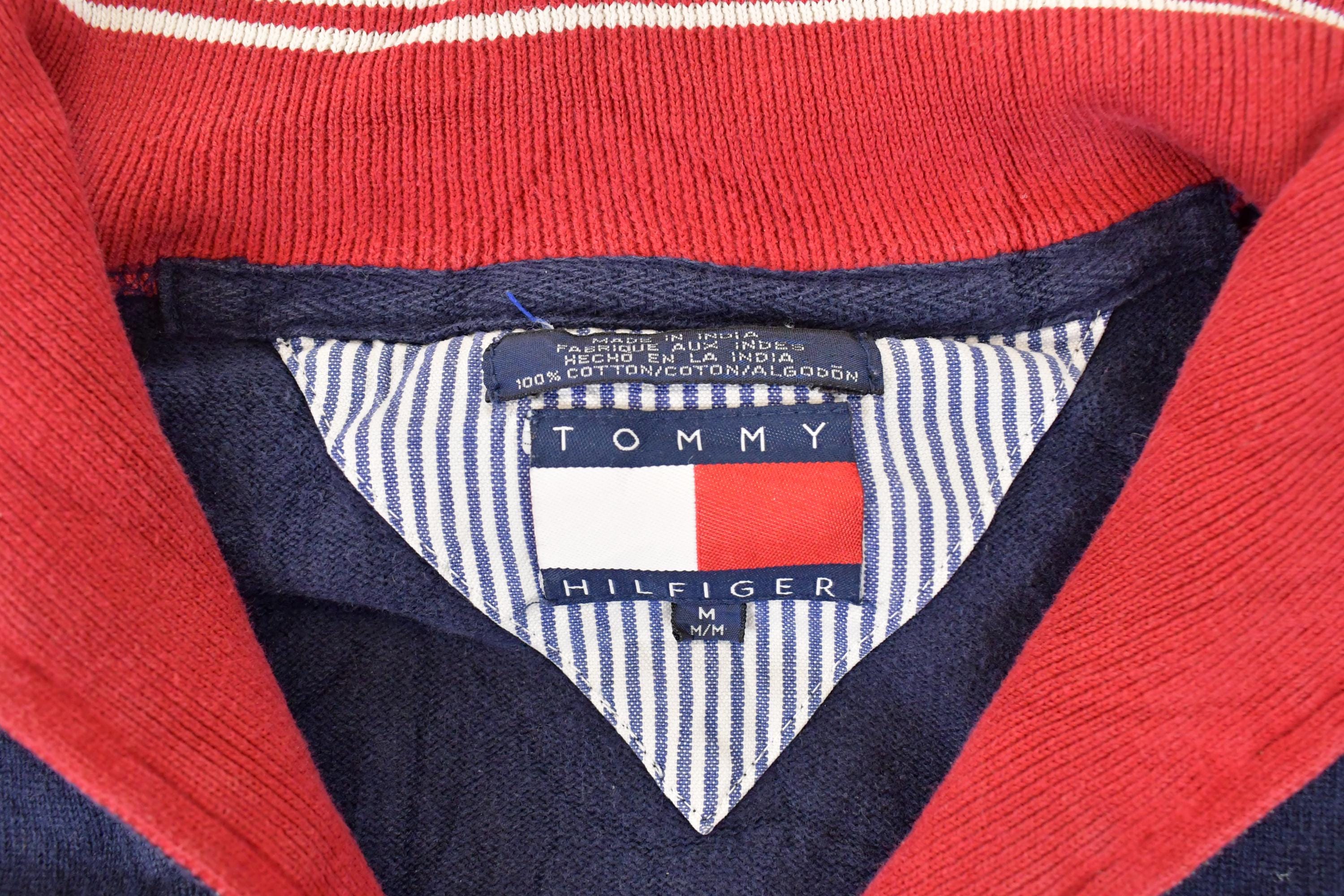 Vintage 1990s Tommy Hilfiger Quarter Zip Knit Sweater Mens L - Image 4