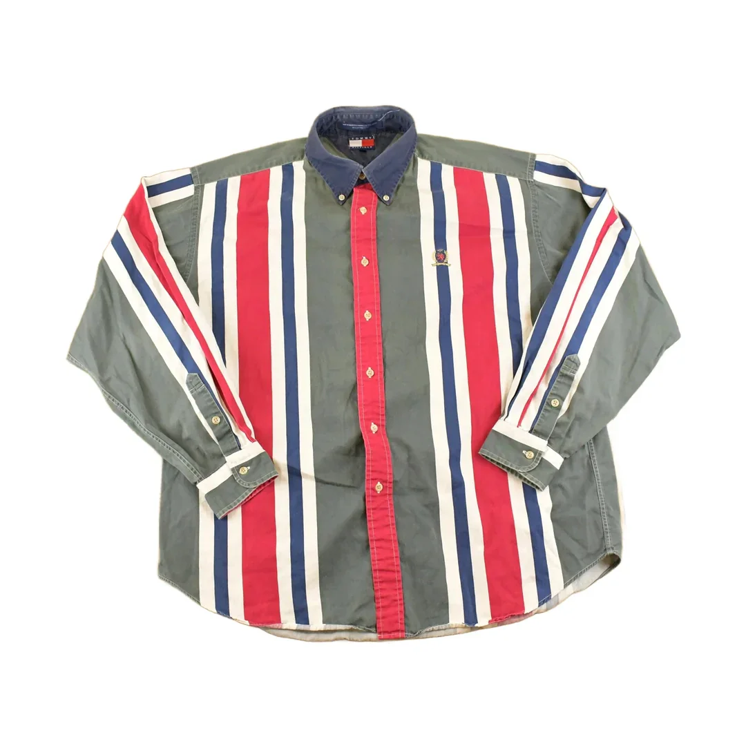 Vintage 1990s Tommy Hilfiger Striped Button Up Shirt Men's XL