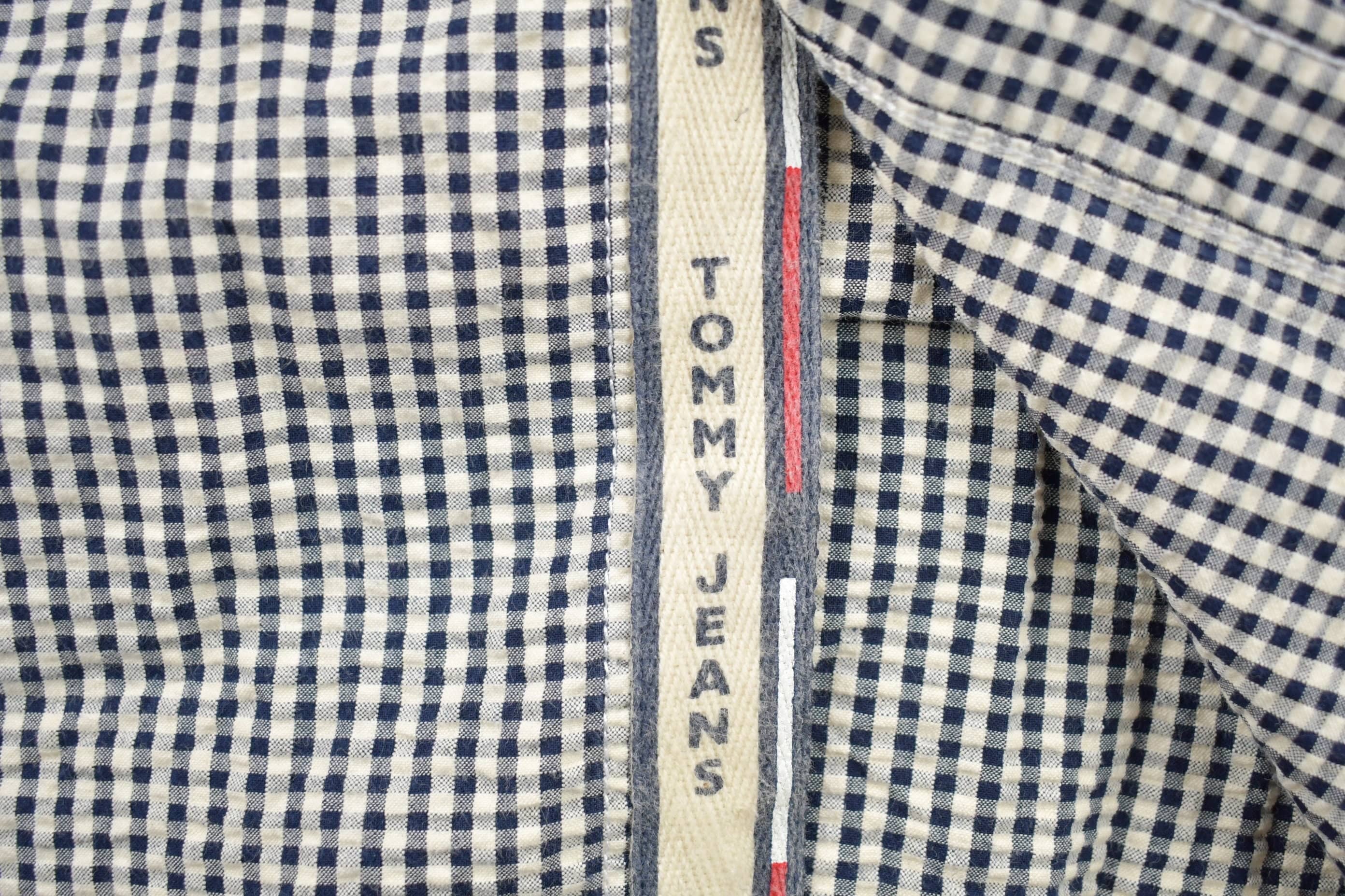 Vintage 1990s Tommy Jeans Checkered Short Sleeve Button Up Shirt Men's Large - Image 6