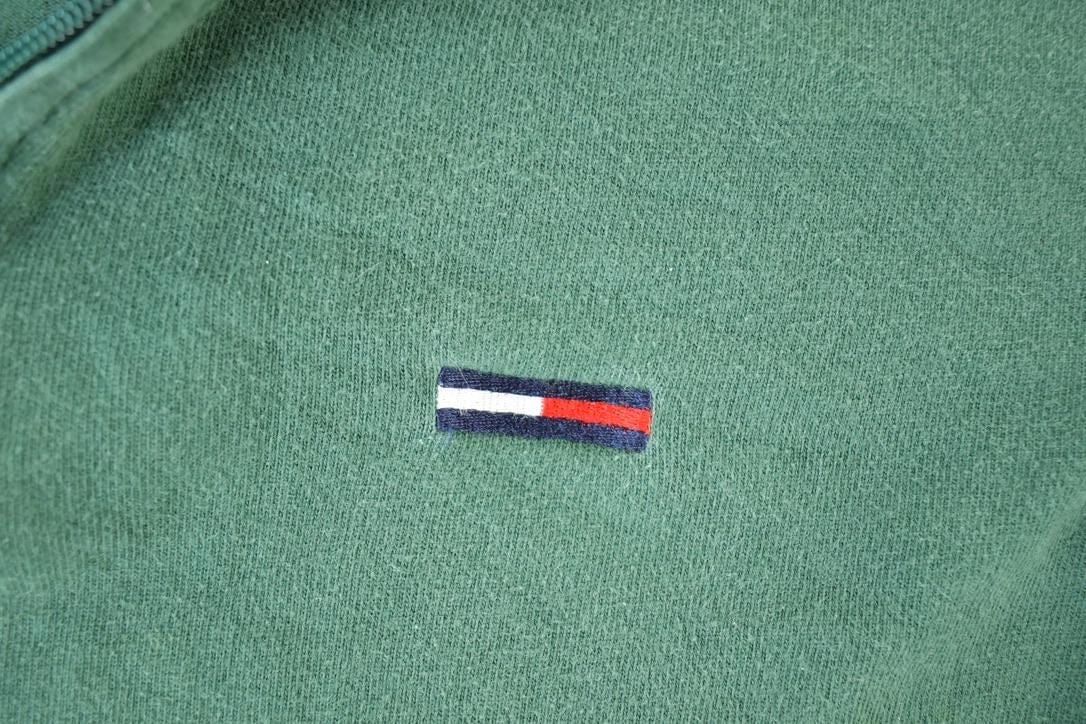 Vintage 1990s Tommy Jeans Souvenir Quarter Zip Crewneck Sweatshirt Made In USA Men's Large - Image 4
