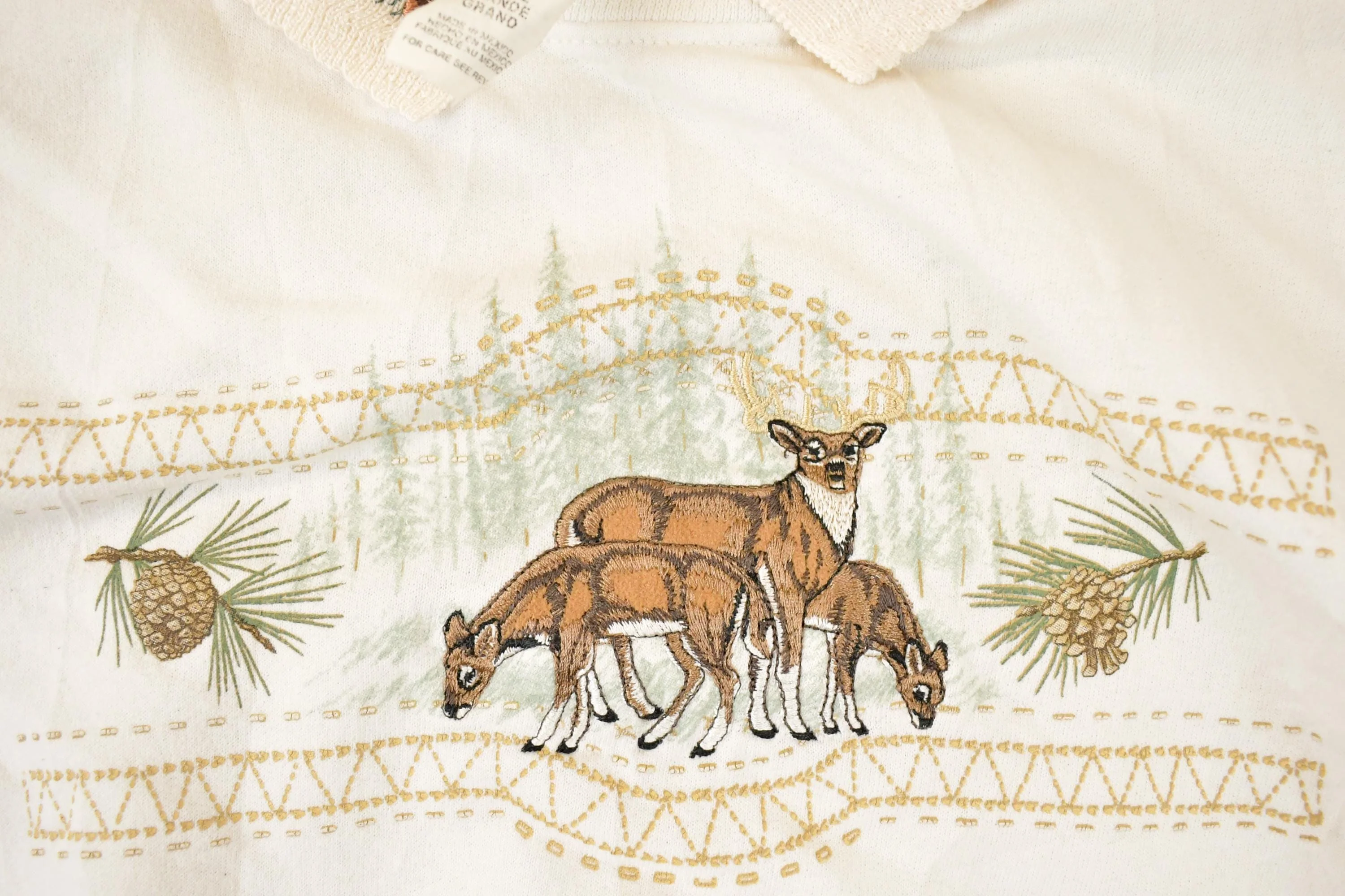 Vintage 1990s Top Stitch Embroidered Deer Graphic Print Collared Sweatshirt Womens L - Image 3