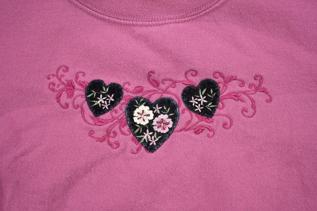 Vintage 1990s Top Stitch Heart Theme Crewneck Sweater Men's Large - Image 4
