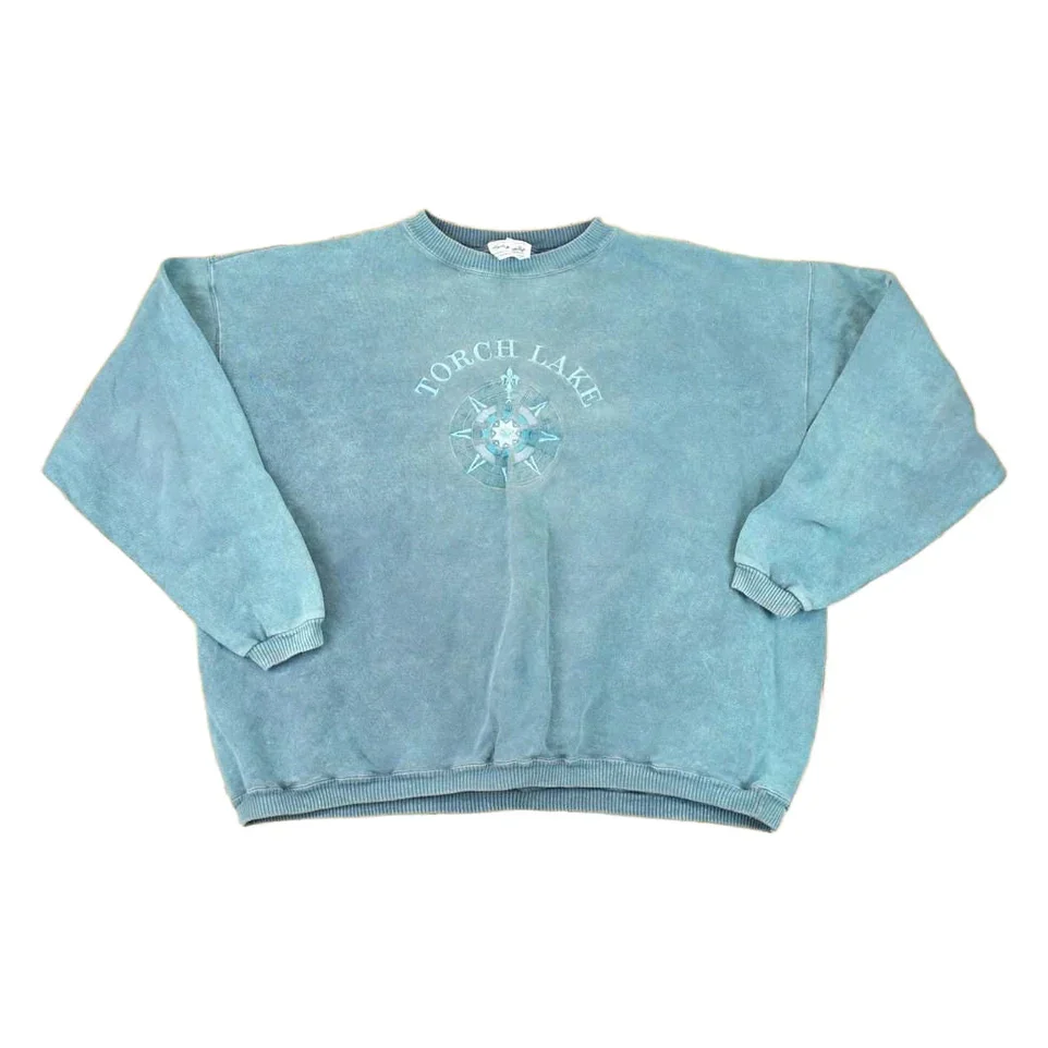 Vintage 1990s Torch Lake Embroidered Compass Crewneck Sweatshirt Men's XL