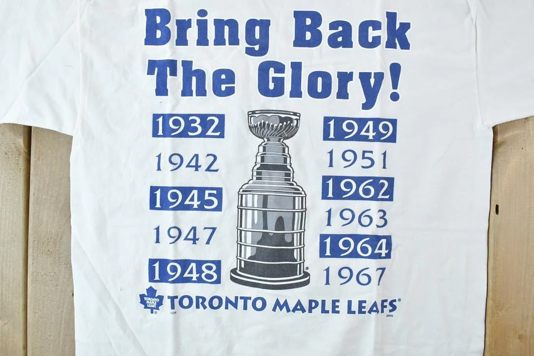 Vintage 1990s Toronto Maple Leafs Bring The Glory Back Stanley Cup NHL Graphic T-Shirt Men's Large - Image 3