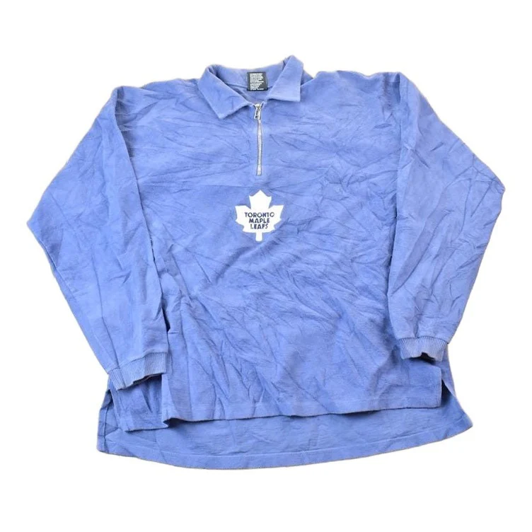 Vintage 1990s Toronto Maple Leafs Fleece Quarter Zip Collared NHL Hockey Sweatshirt Men's Small