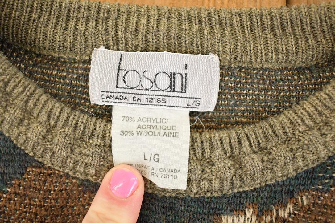 Vintage 1990s Tosani Canada Knit Abstract Sweater Men's XL - Image 4