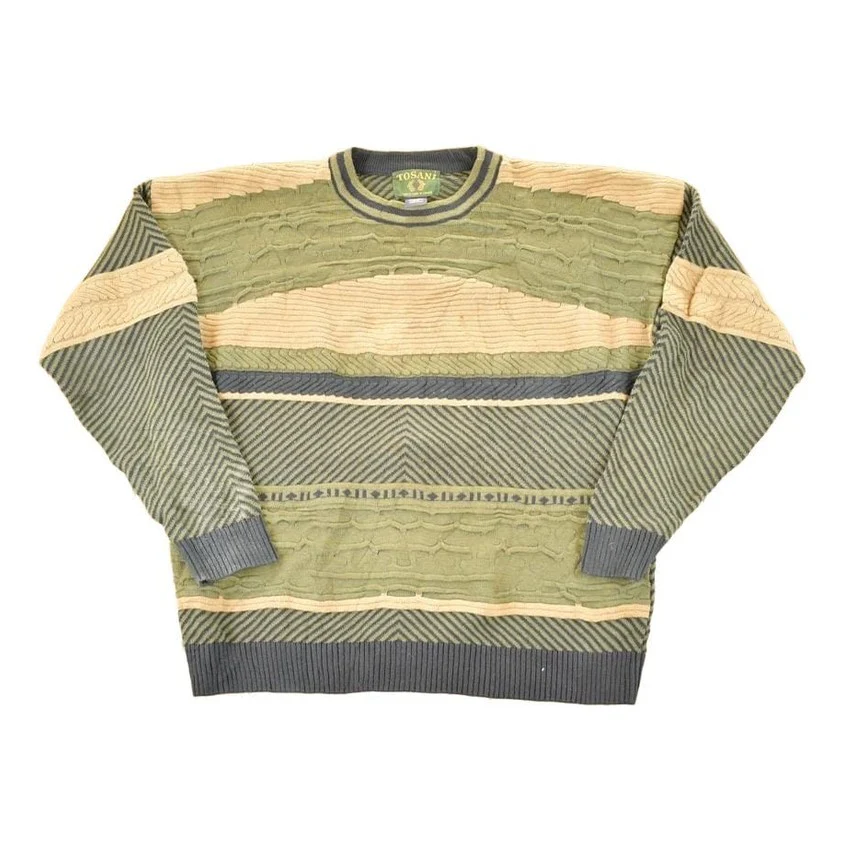 Vintage 1990s Tosani Striped Cable Knit Crewneck Sweater Men's XL