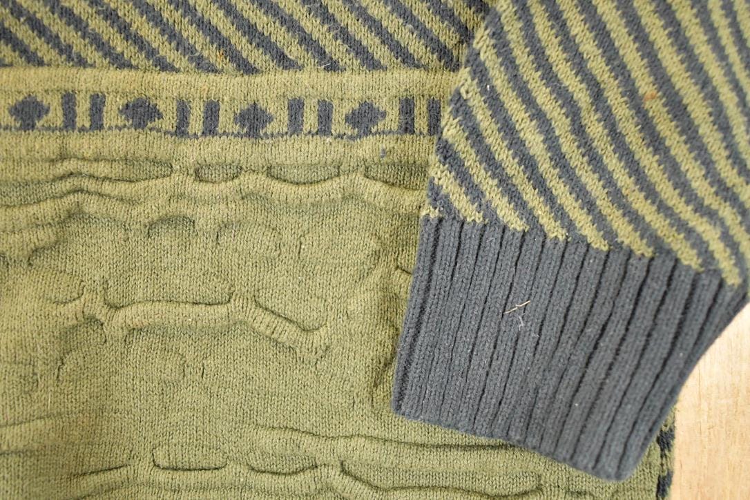 Vintage 1990s Tosani Striped Cable Knit Crewneck Sweater Men's XL - Image 3