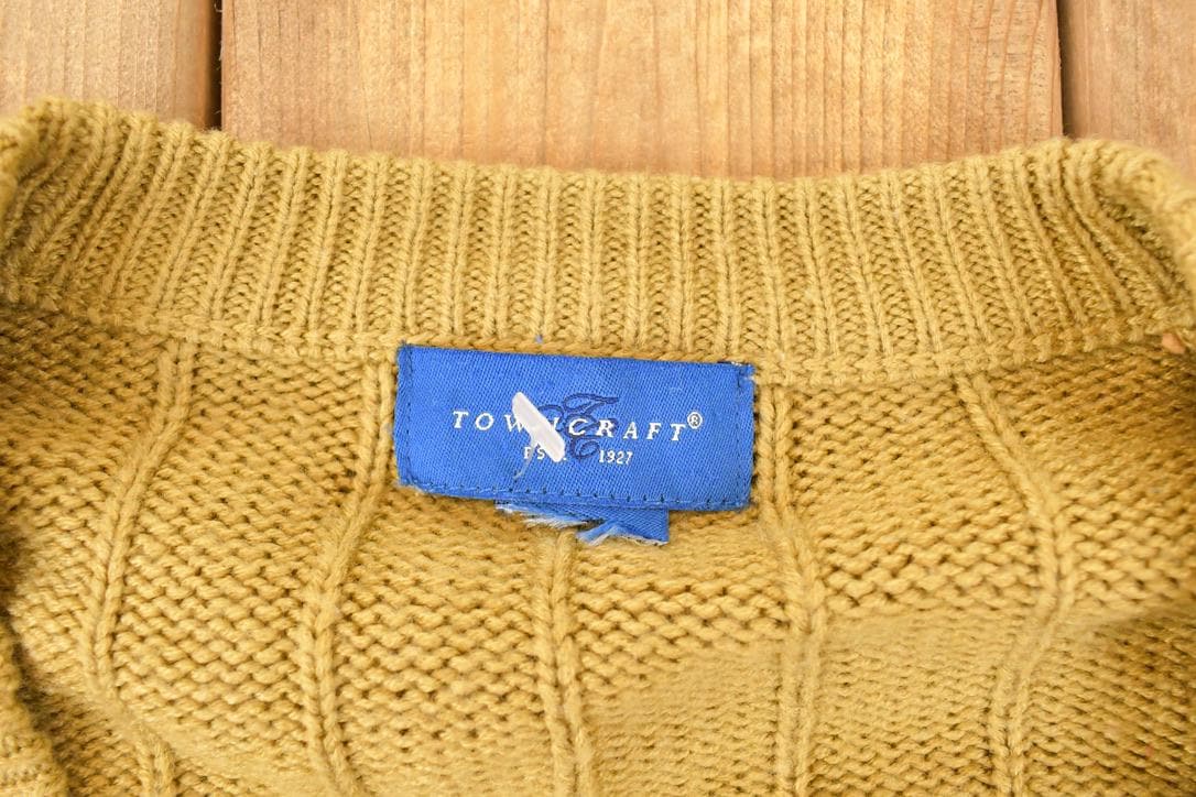 Vintage 1990s Towncraft Cable Knit Cardigan Sweater Men's L - Image 5