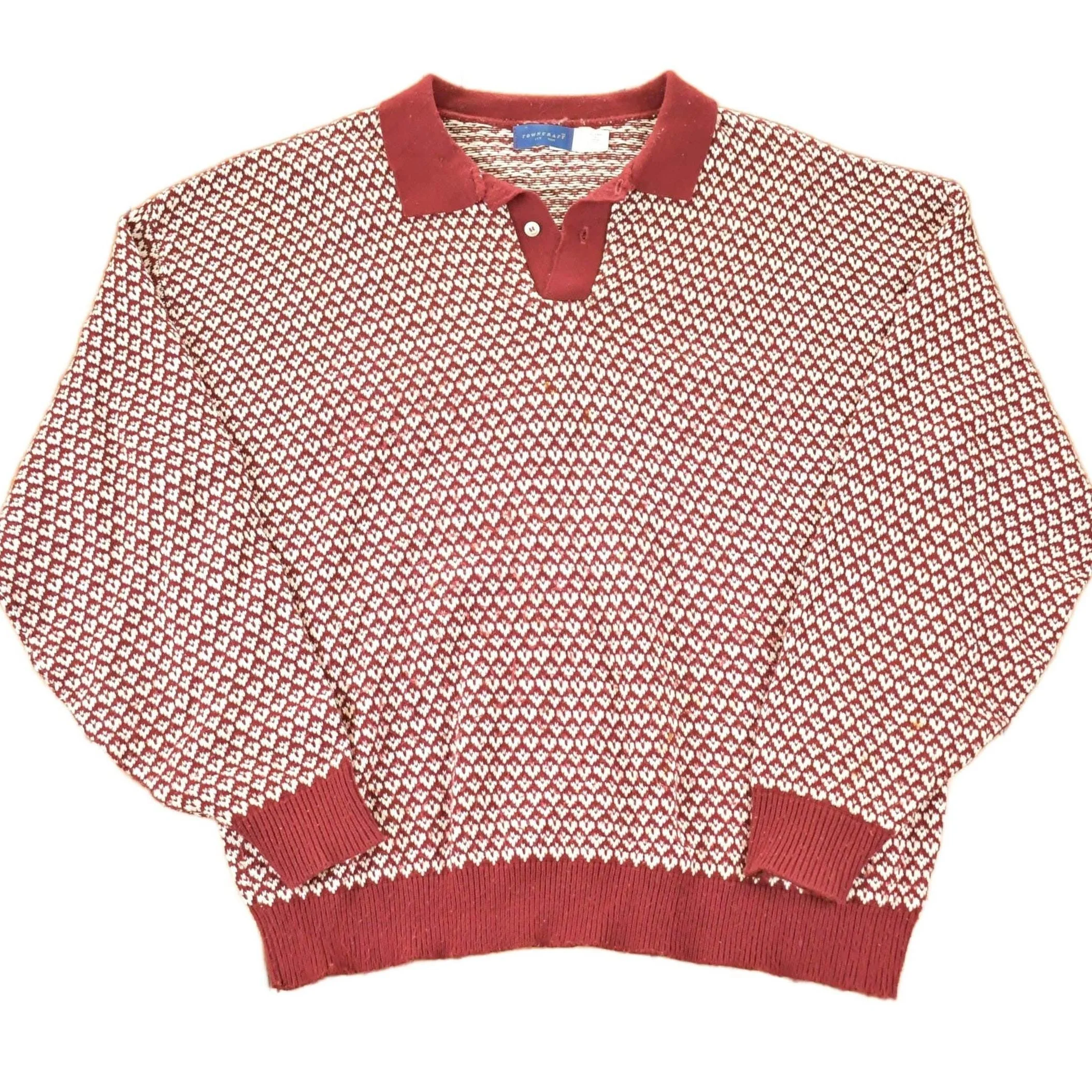 Vintage 1990s Towncraft Qauarter Button Knit Crewneck Sweater Mens L Tall