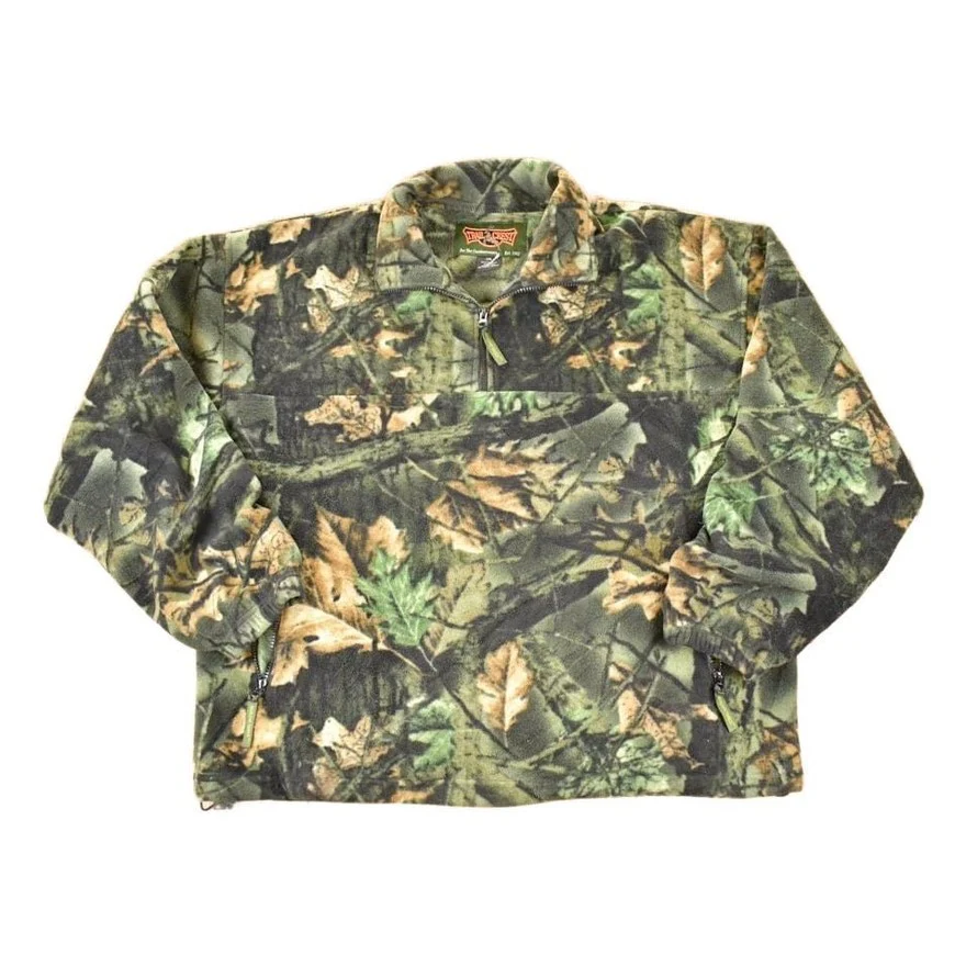 Vintage 1990s Trail Crest AOP Woodland Camo Quarter Zip Fleece Outdoorsman Sweater Men's XL