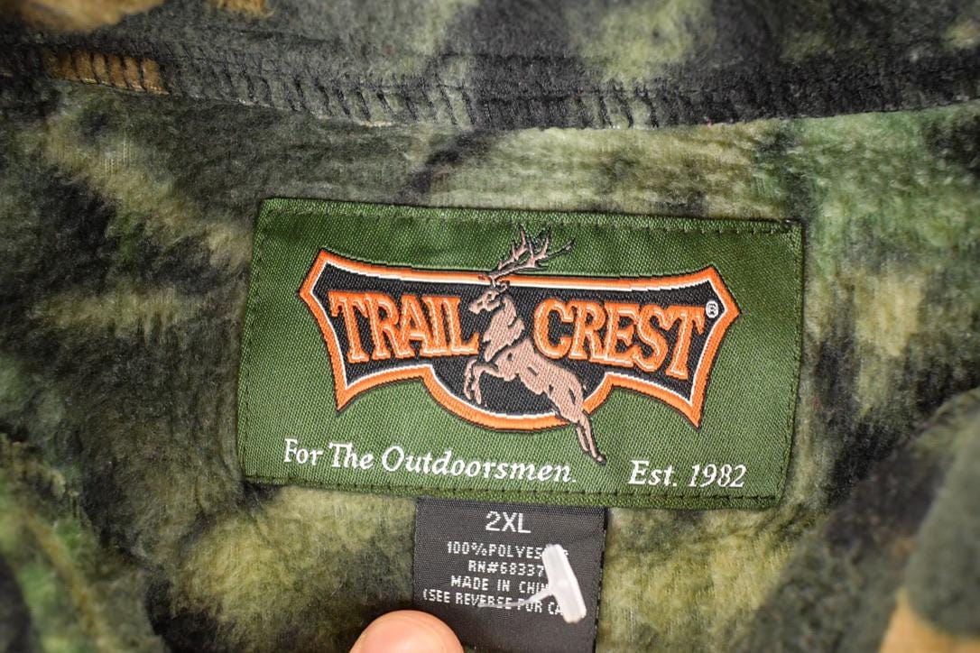 Vintage 1990s Trail Crest AOP Woodland Camo Quarter Zip Fleece Outdoorsman Sweater Men's XL - Image 3
