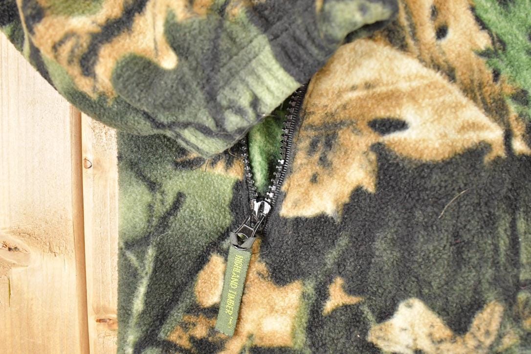 Vintage 1990s Trail Crest AOP Woodland Camo Quarter Zip Fleece Outdoorsman Sweater Men's XL - Image 4