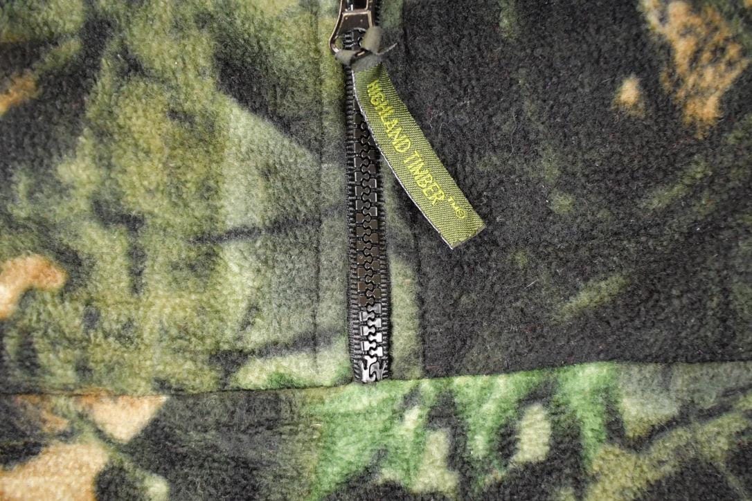 Vintage 1990s Trail Crest AOP Woodland Camo Quarter Zip Fleece Outdoorsman Sweater Men's XL - Image 5
