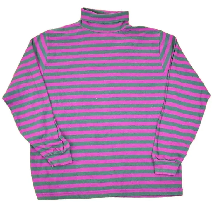 Vintage 1990s Trend Basics Striped Turtleneck Sweatshirt Mens L