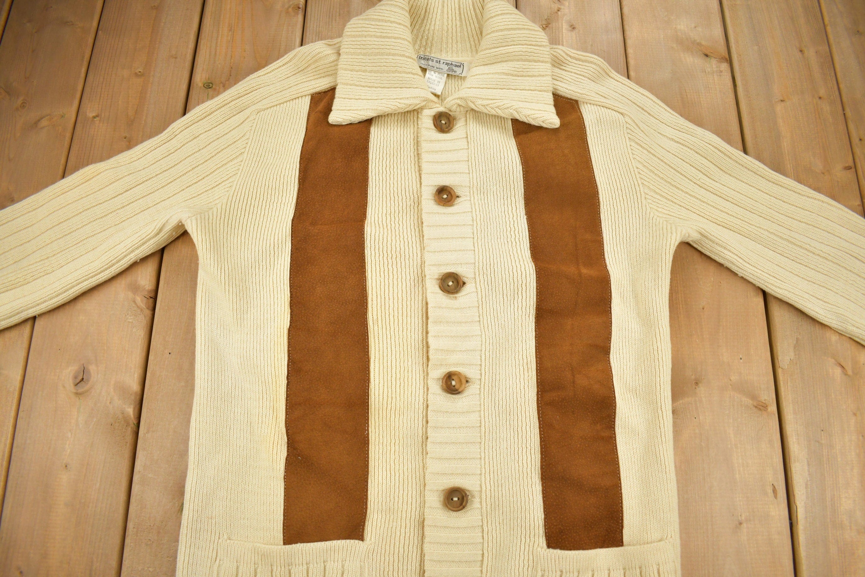 Vintage 1990s Tricots St. Raphael's Pure Wool Knit Sweater Men's Large - Image 3