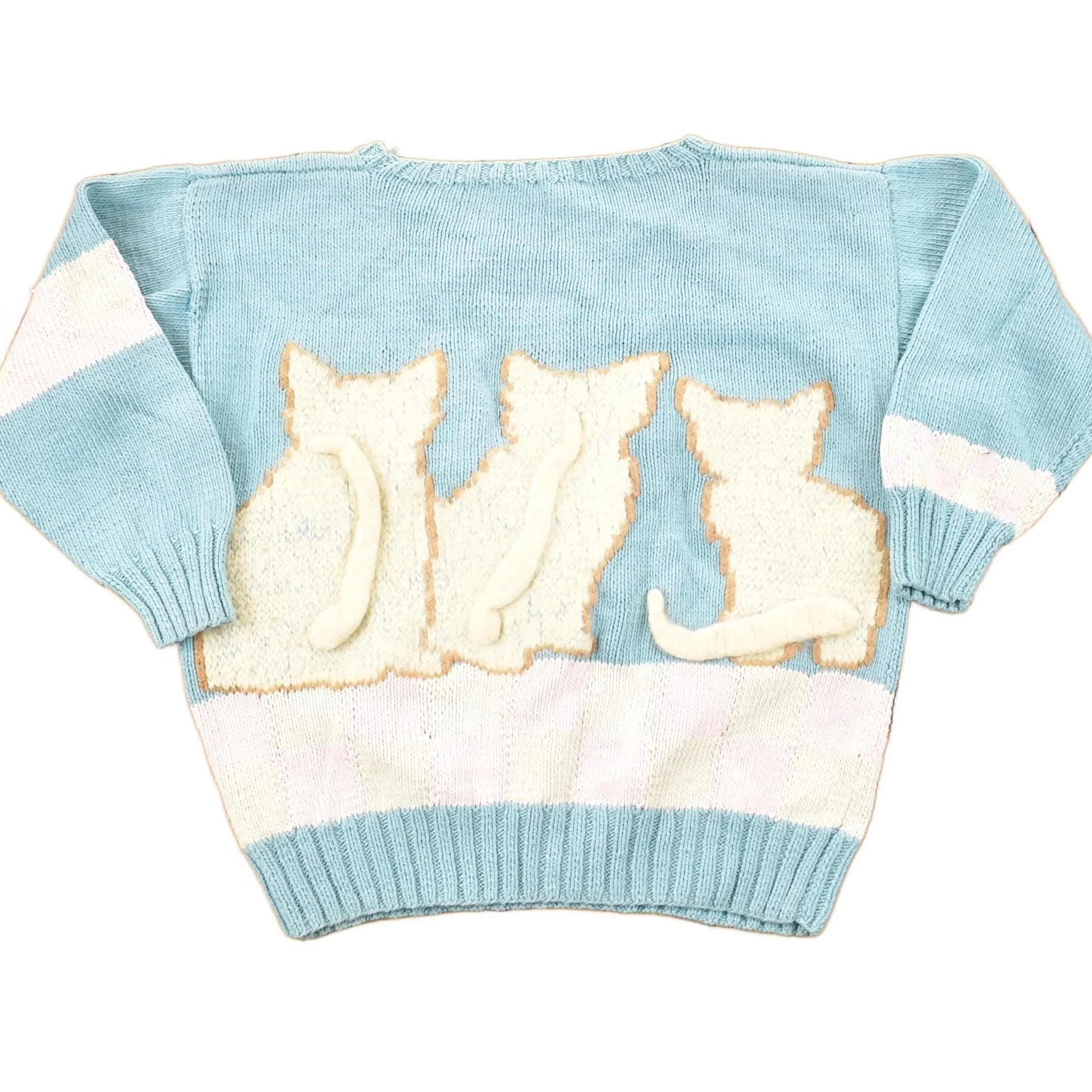 Vintage 1990s Triple Kitty Berek Hand Knit Crewneck Sweater Women's L - Image 2