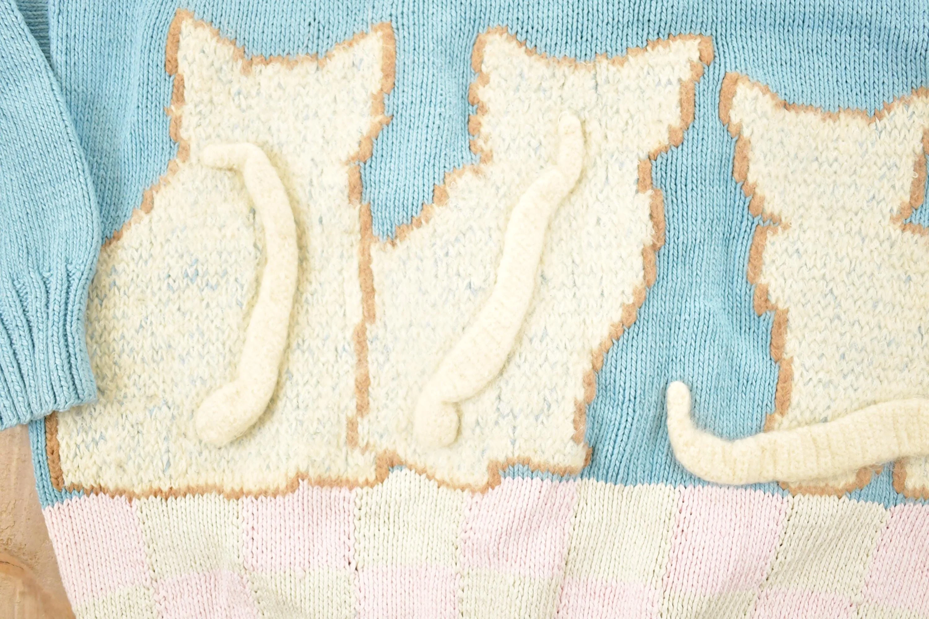 Vintage 1990s Triple Kitty Berek Hand Knit Crewneck Sweater Women's L - Image 4