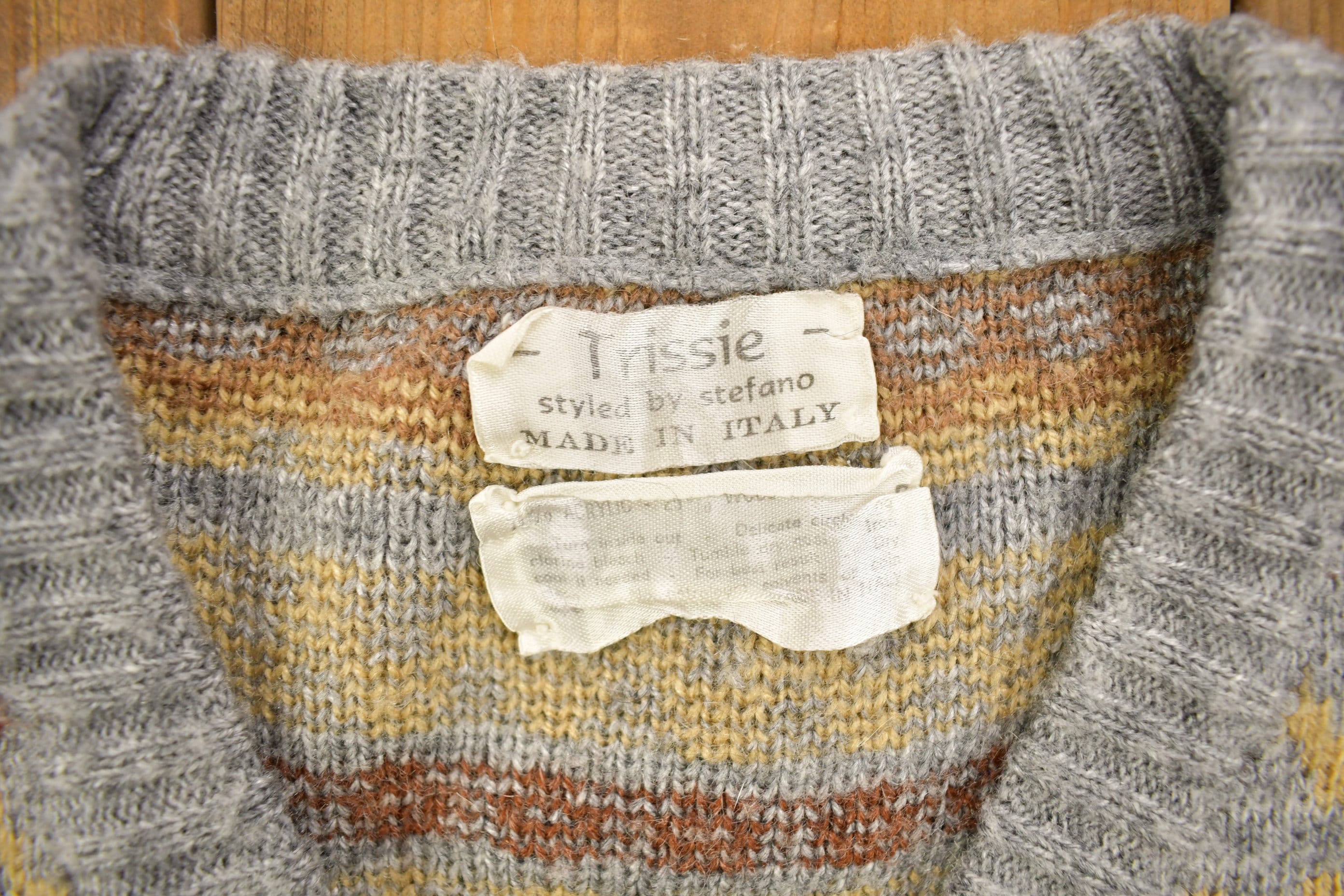 Vintage 1990s Trissie Styled By Stefano Striped Knit V Neck Sweater Men's Small - Image 4