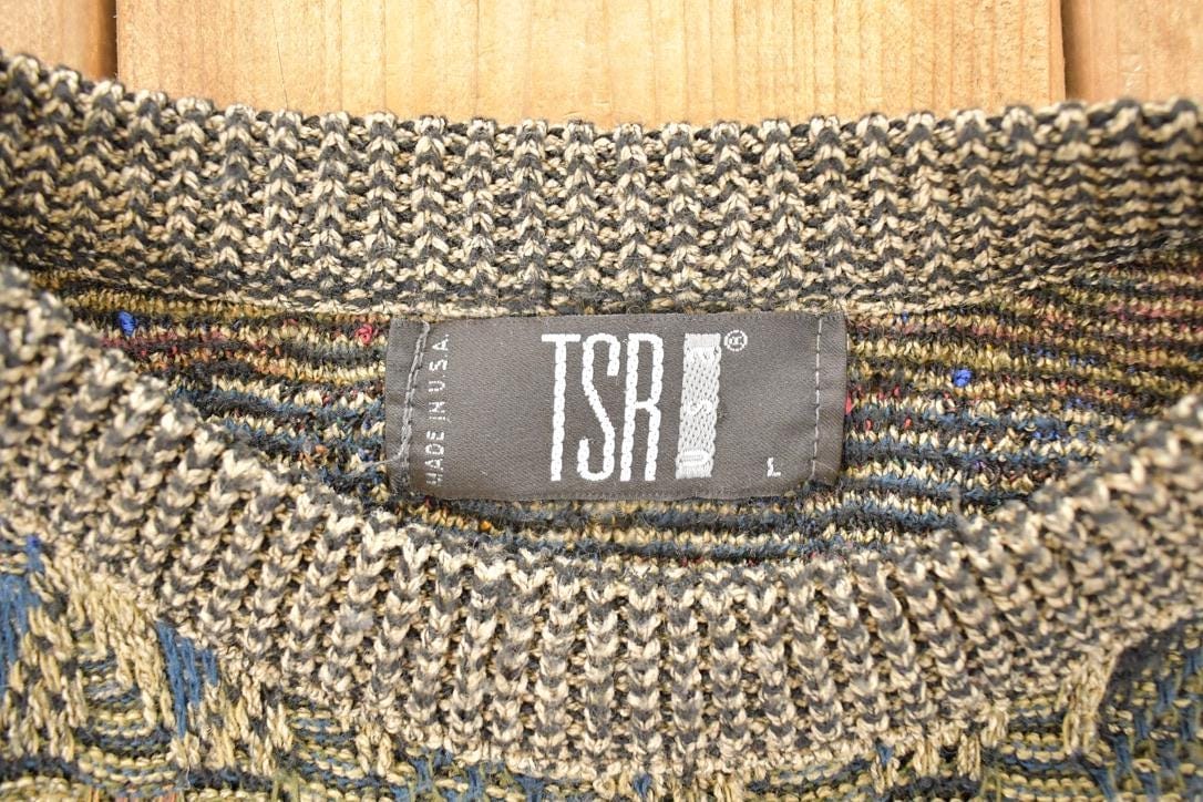 Vintage 1990s TSR Knit Abstract Print Crewneck Sweater Men's L - Image 3