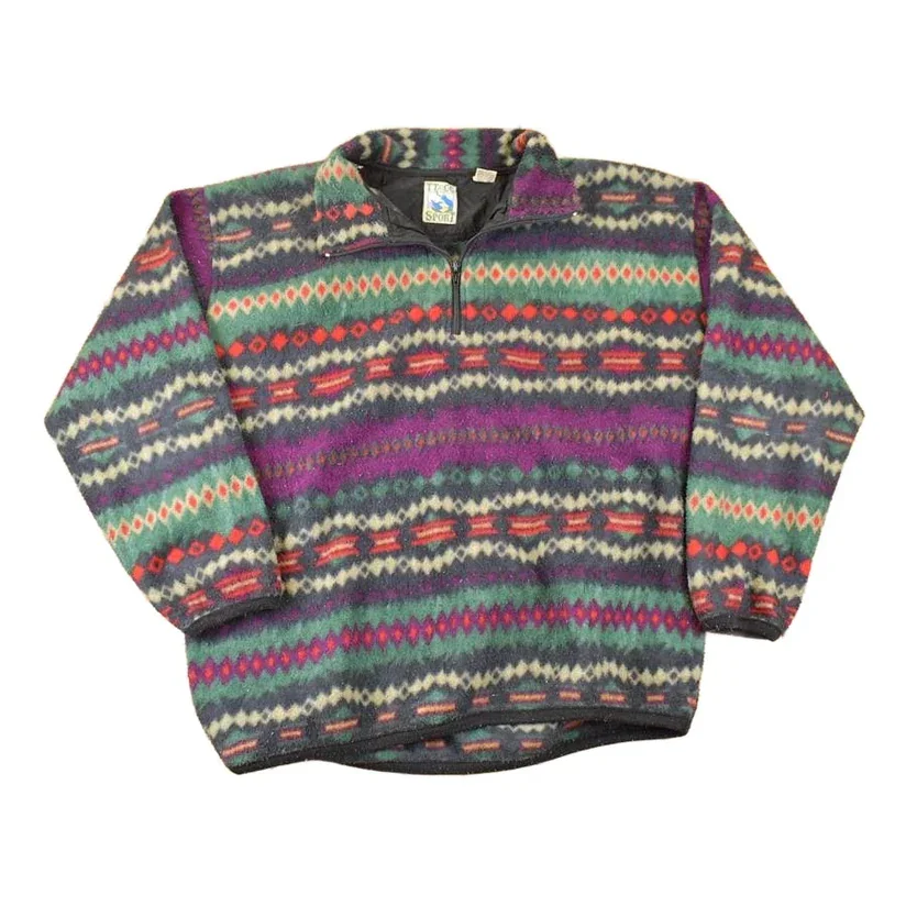 Vintage 1990s TT & Co Quarter Zip Aztec Fleece Outdoorsman Sweater Men's XL